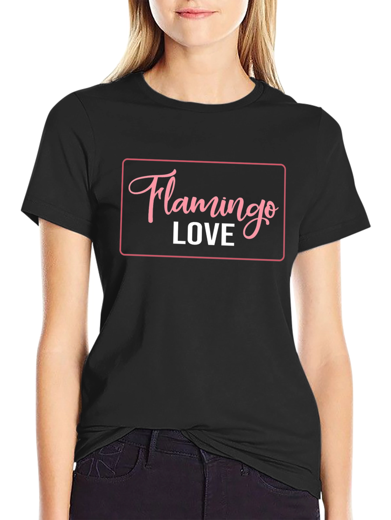 Flamingo Love Graphic T-Shirt - Casual Black Tee