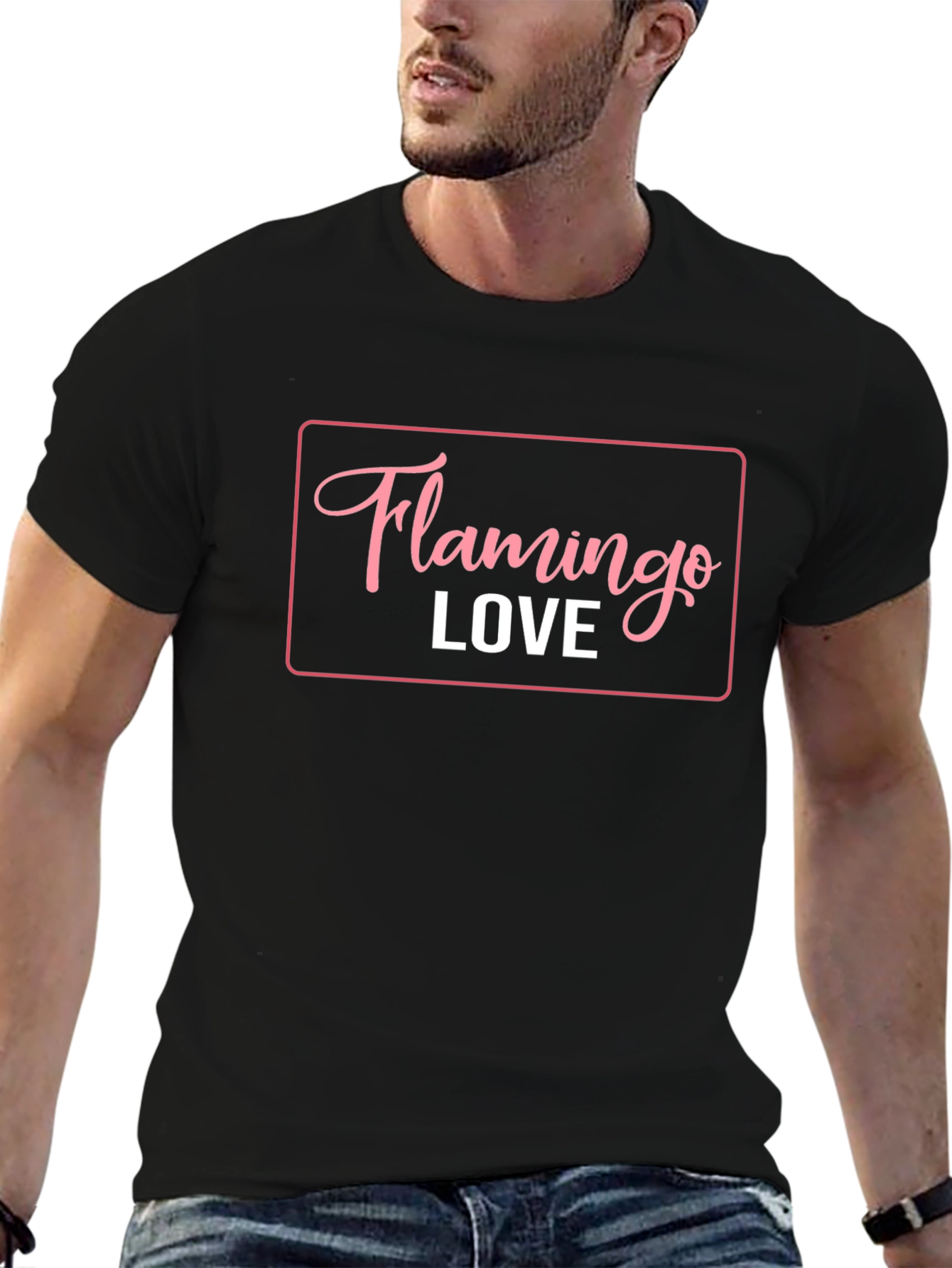 Flamingo Love Graphic T-Shirt - Casual Black Tee