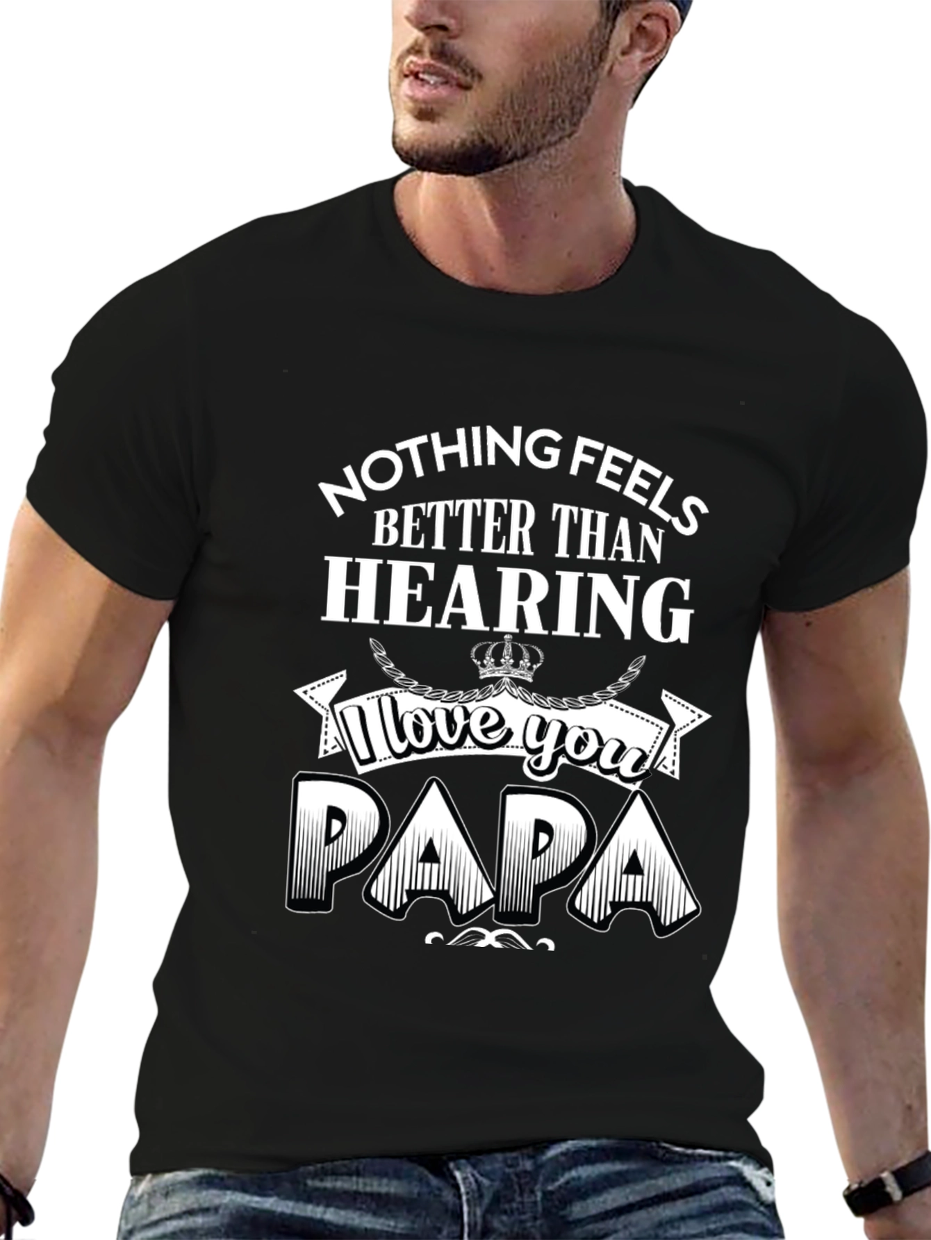 I Love You Papa Black Graphic T-Shirt