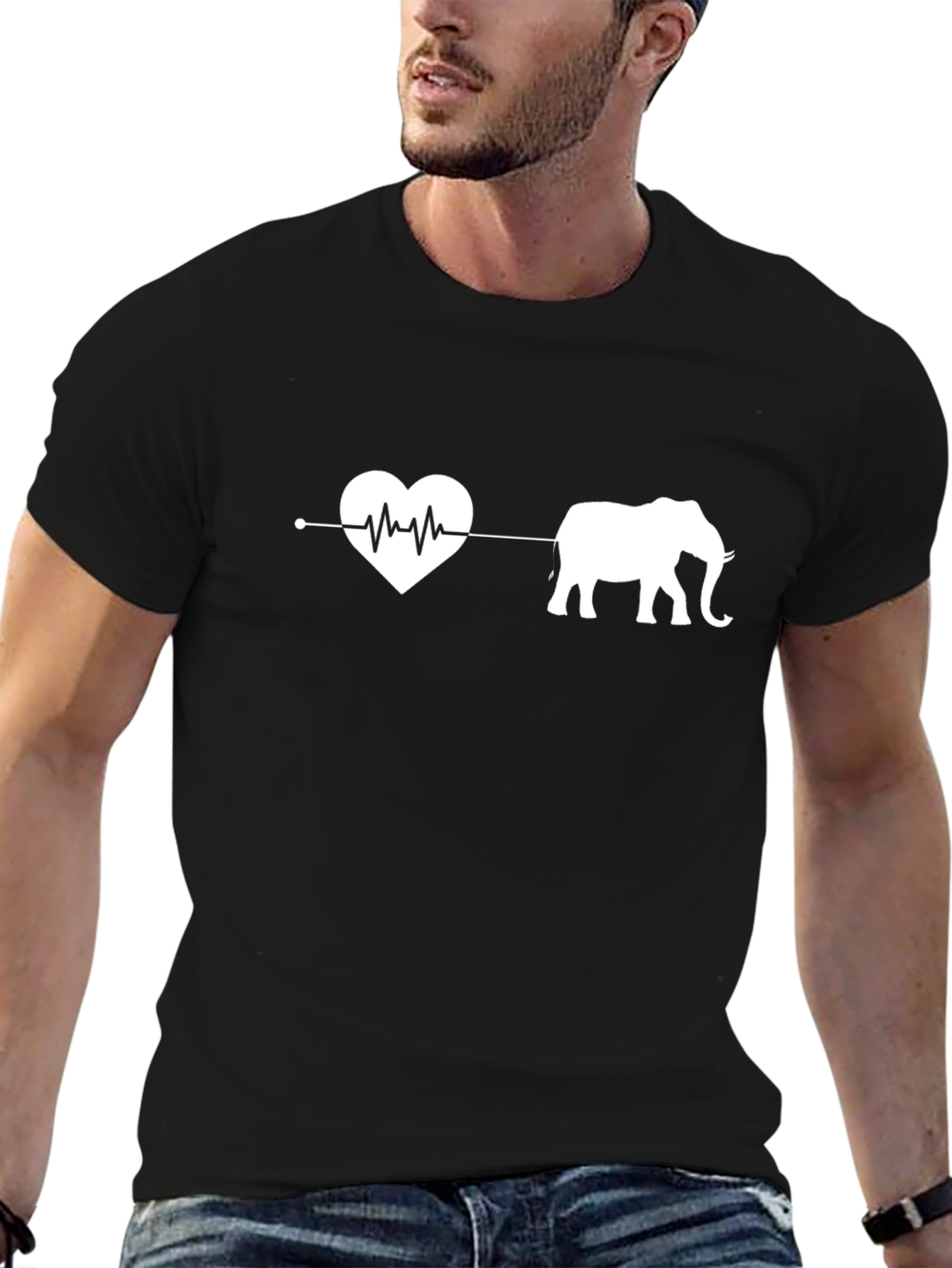 Elephant Heartbeat T-Shirt - Black Cotton Tee