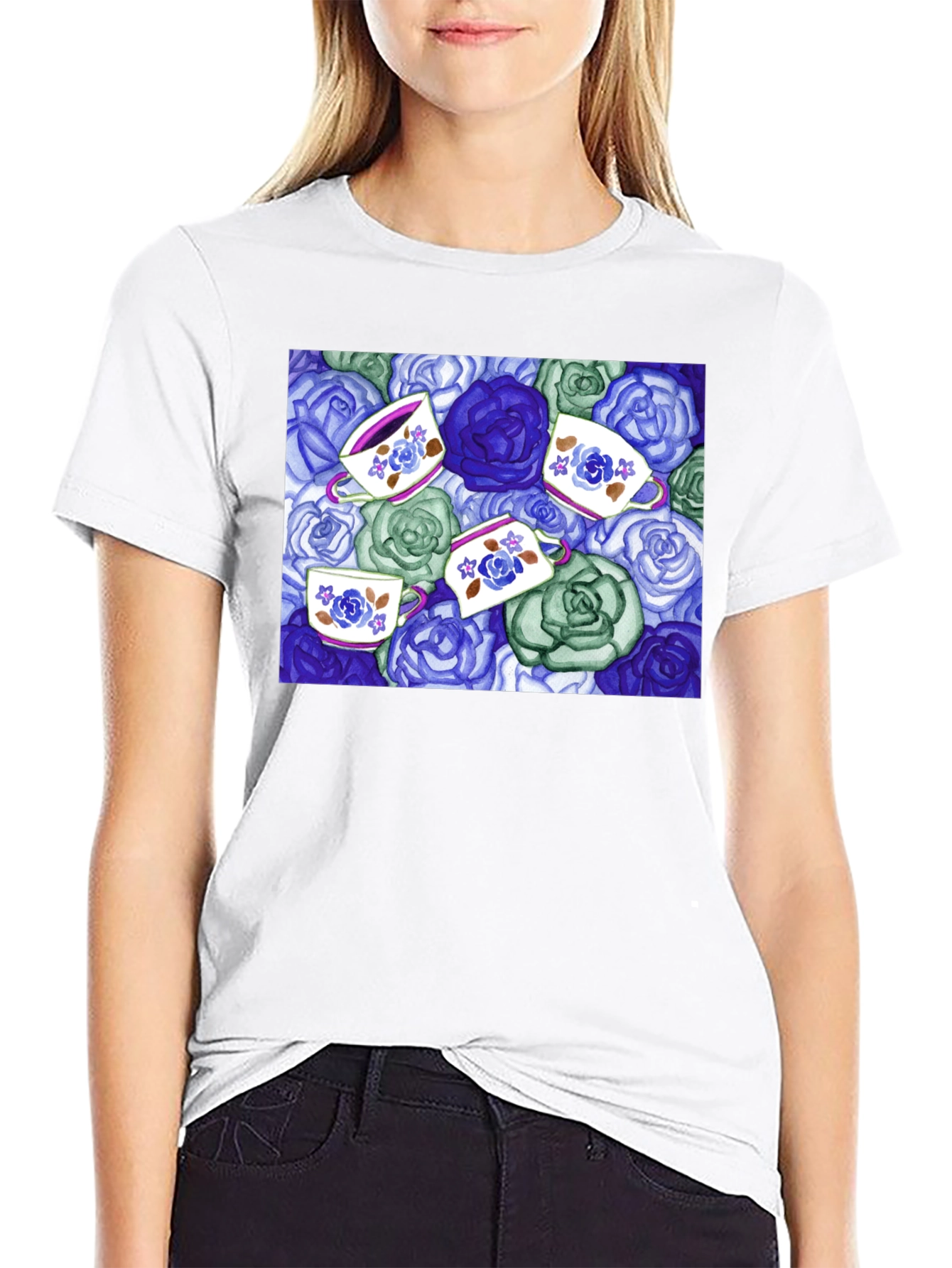 Floral Tea Cup T-Shirt - Unique Design