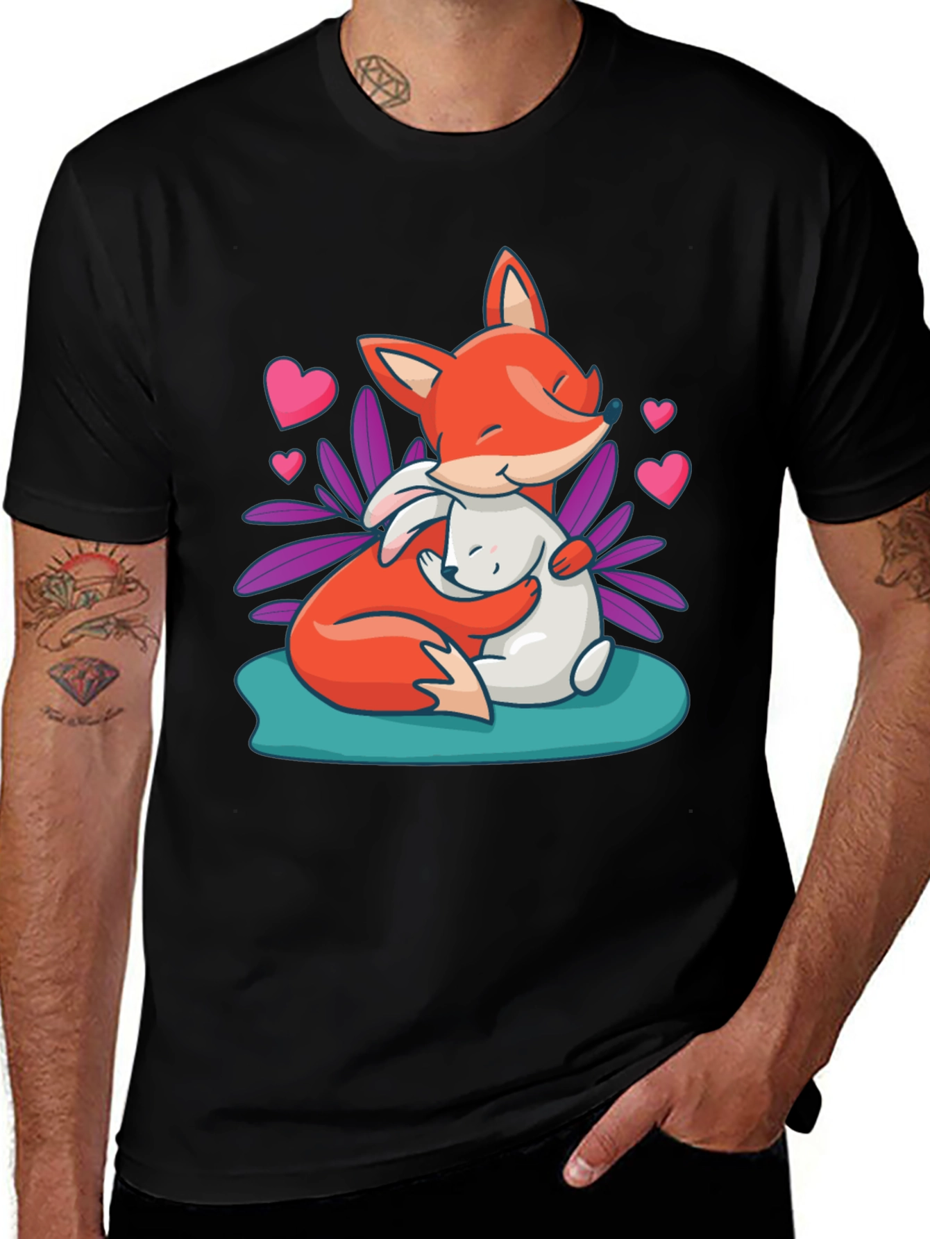 Fox & Bunny Hug Graphic T-Shirt