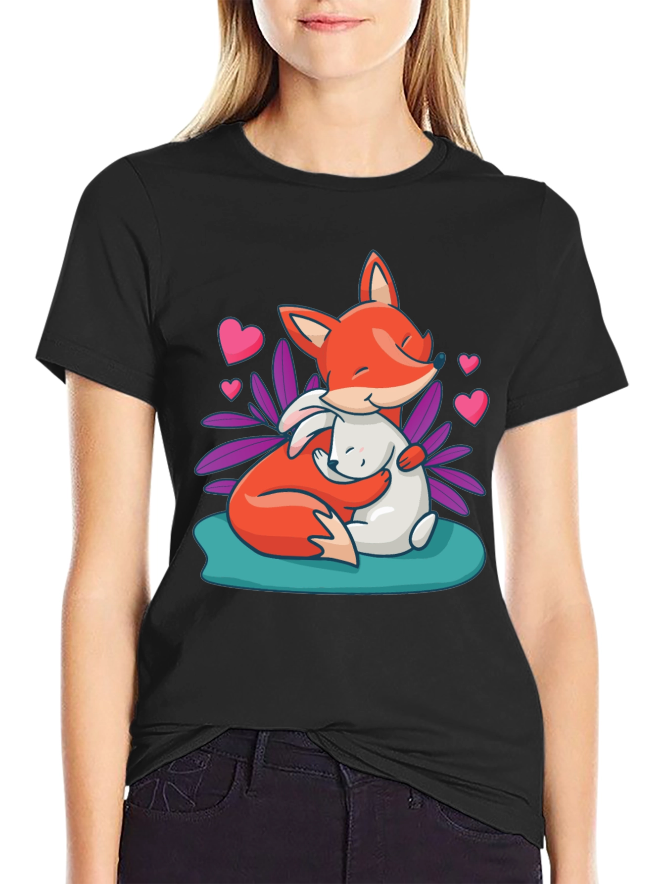 Fox & Bunny Hug Graphic T-Shirt