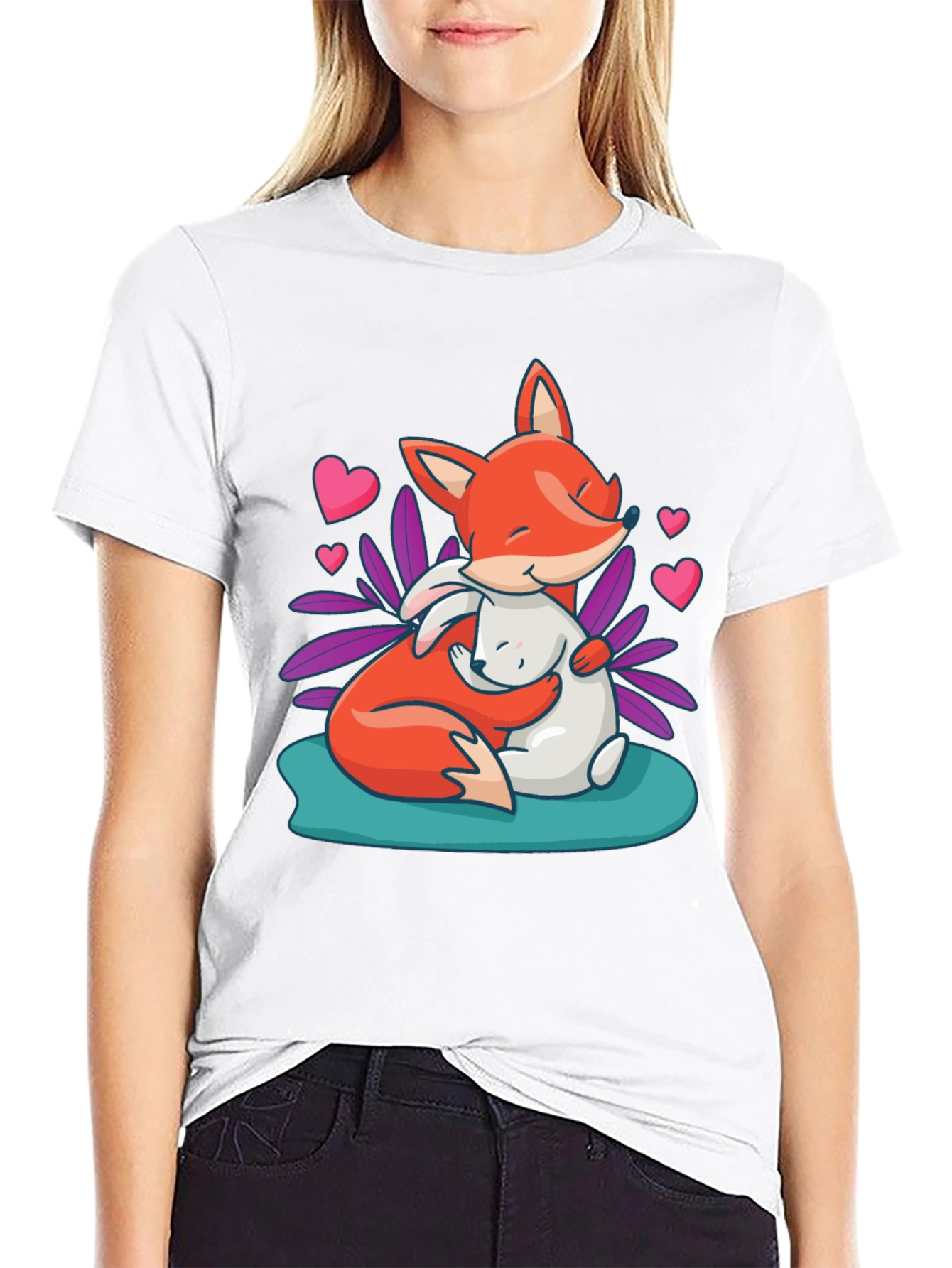 Fox & Bunny Hug Graphic T-Shirt