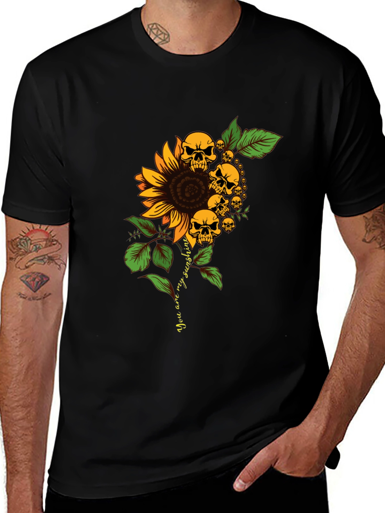 Skull Sunflower Graphic Tee - Black T-Shirt