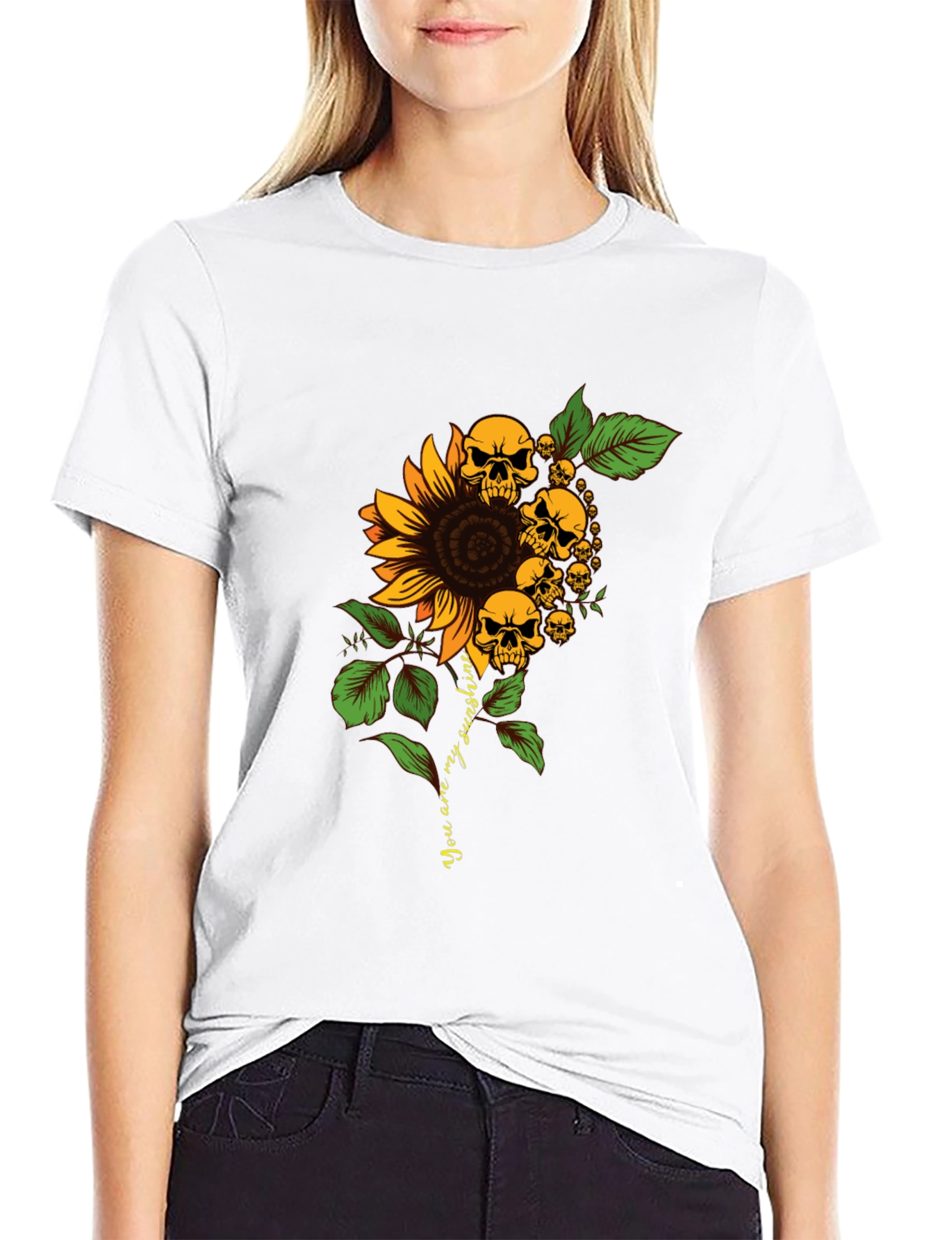 Skull Sunflower Graphic Tee - Black T-Shirt