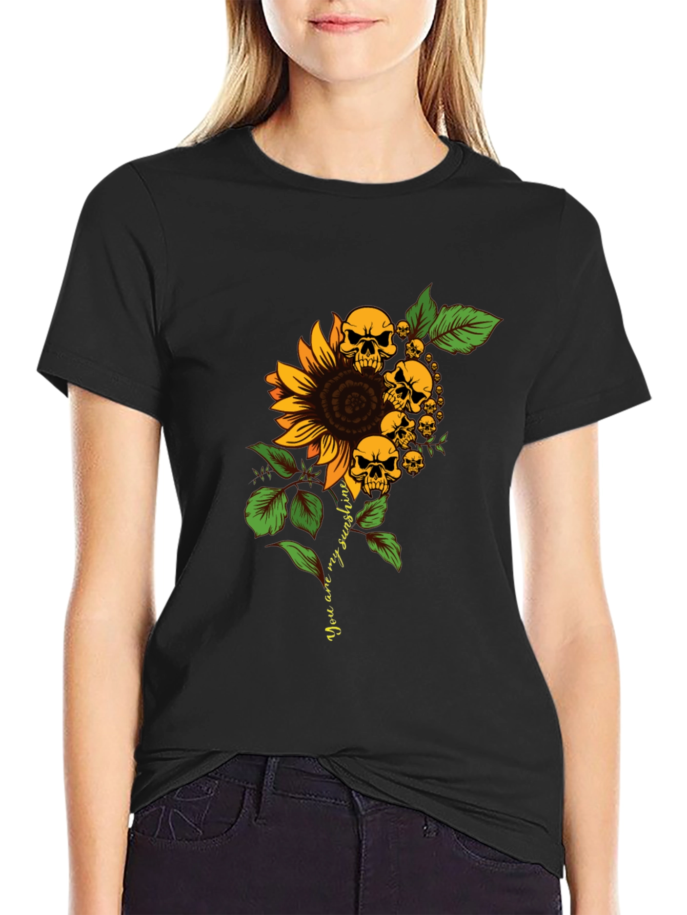 Skull Sunflower Graphic Tee - Black T-Shirt