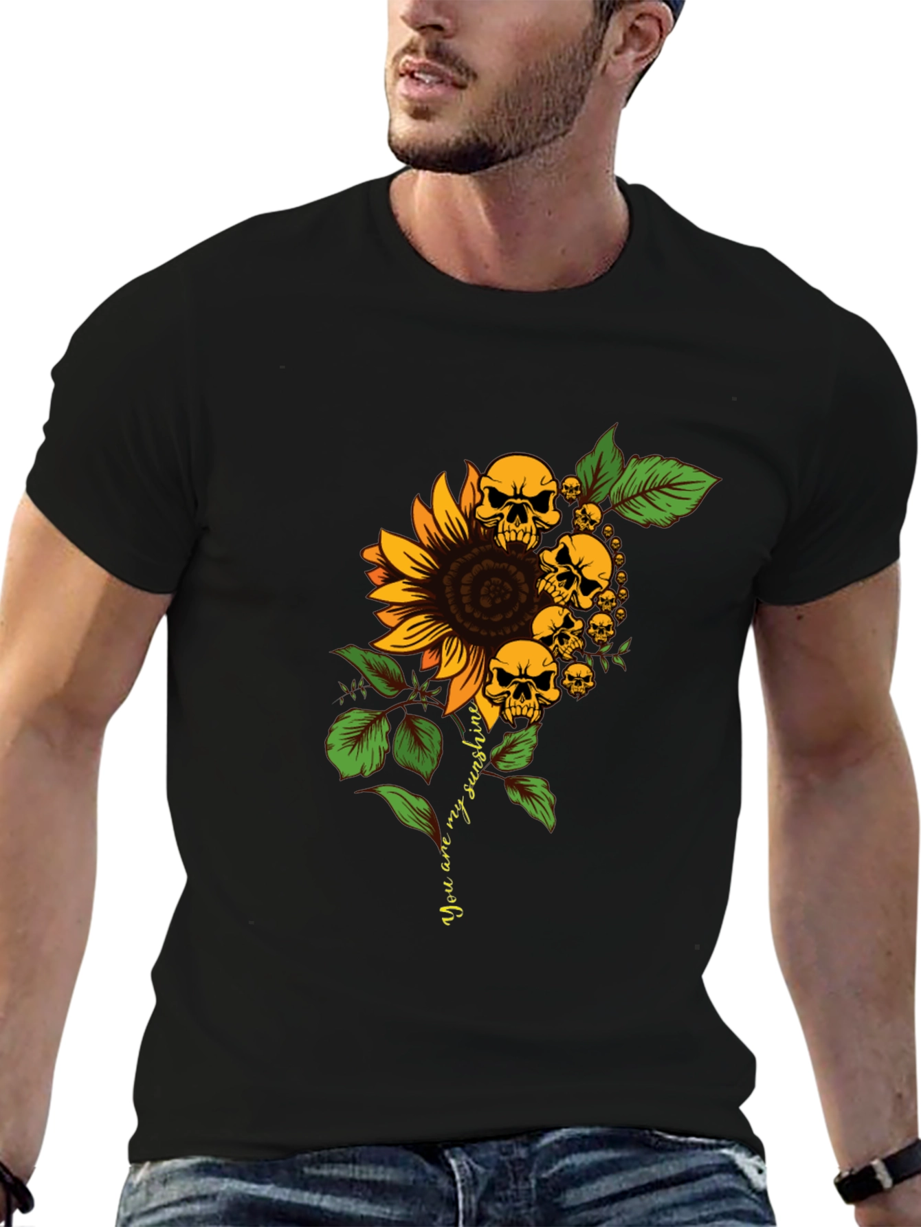 Skull Sunflower Graphic Tee - Black T-Shirt