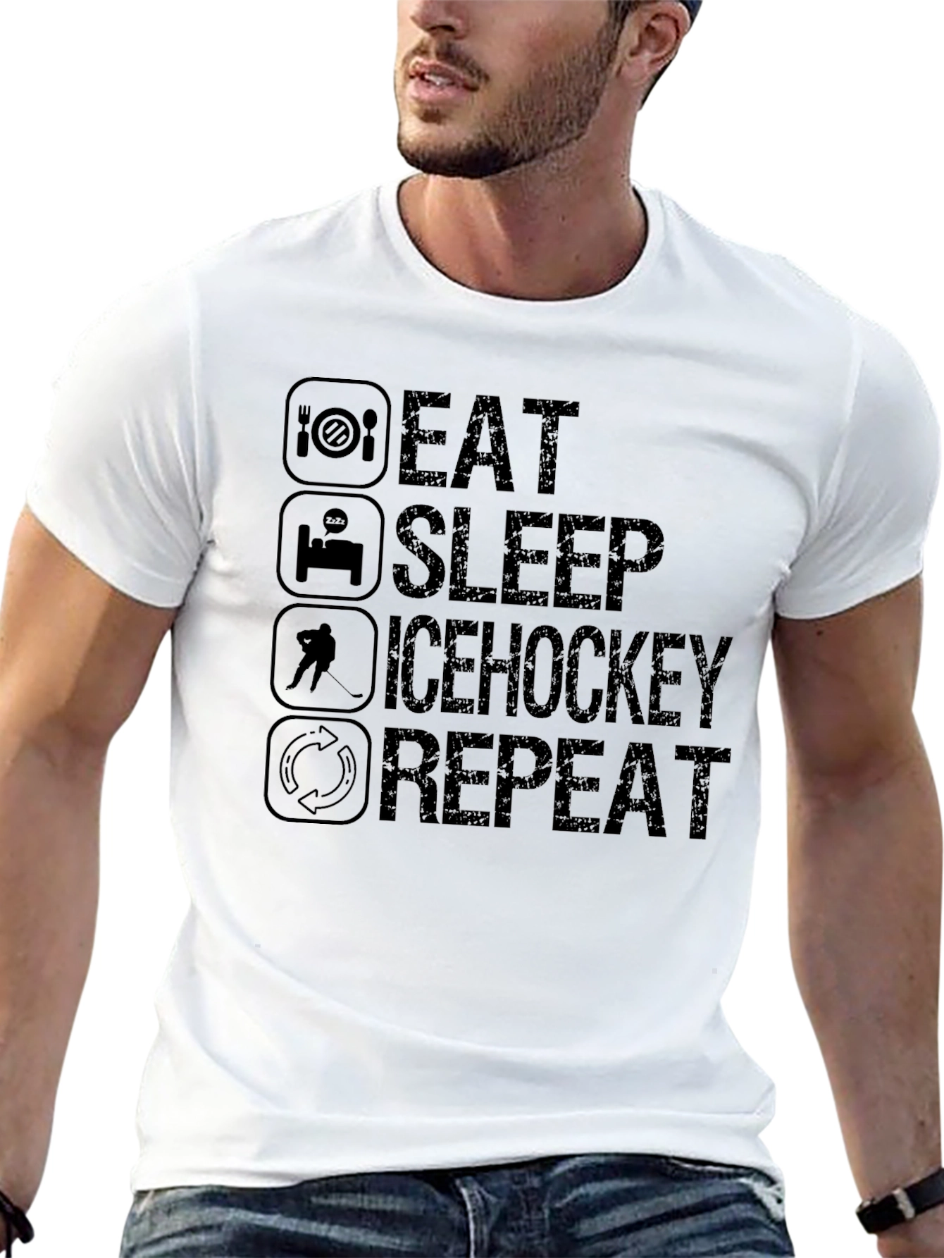 Eat Sleep Ice Hockey Repeat Black T-Shirt