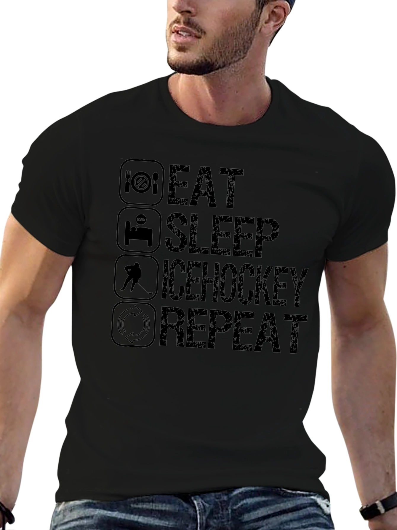Eat Sleep Ice Hockey Repeat Black T-Shirt
