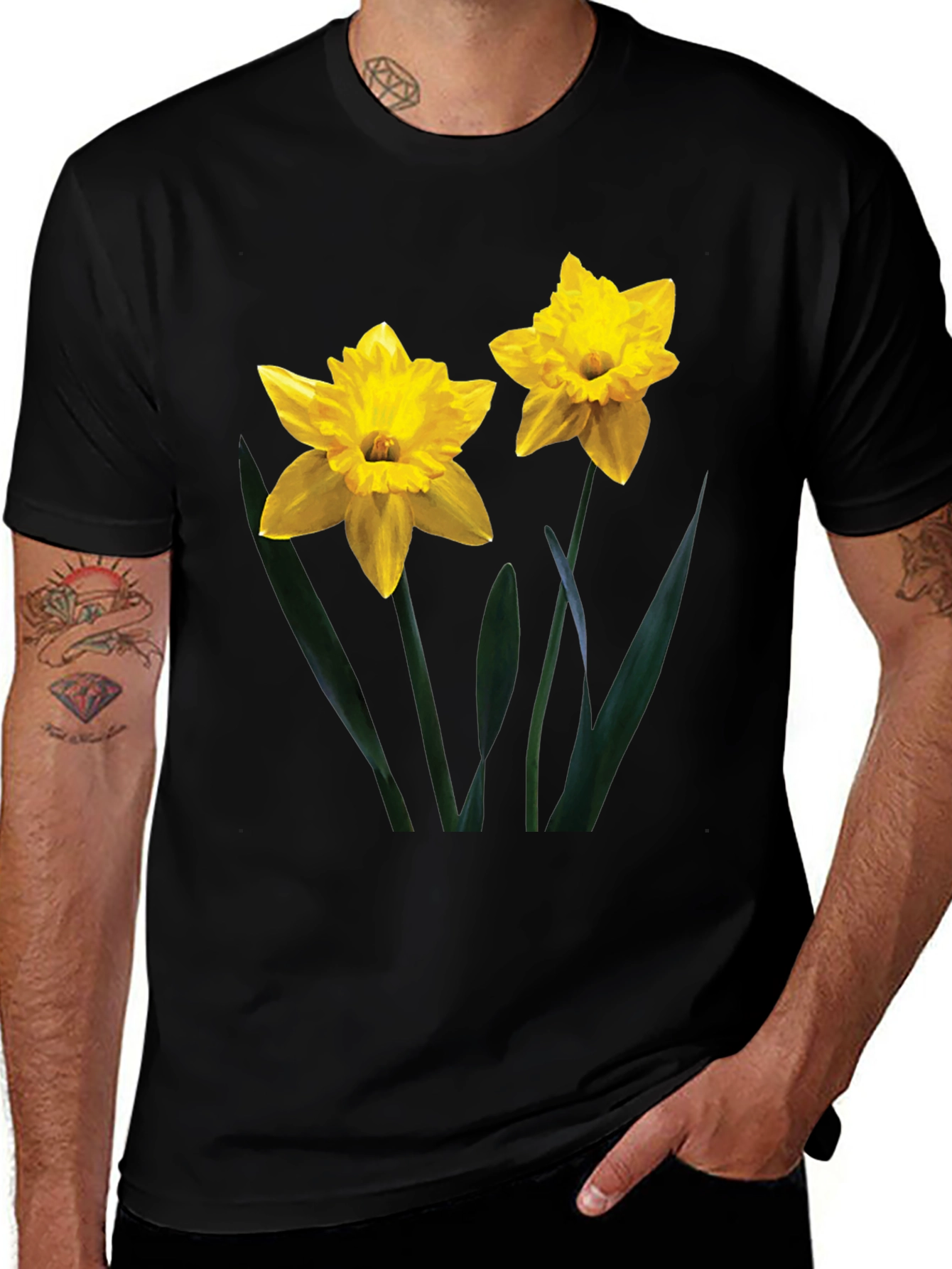 Daffodil Print Black T-Shirt