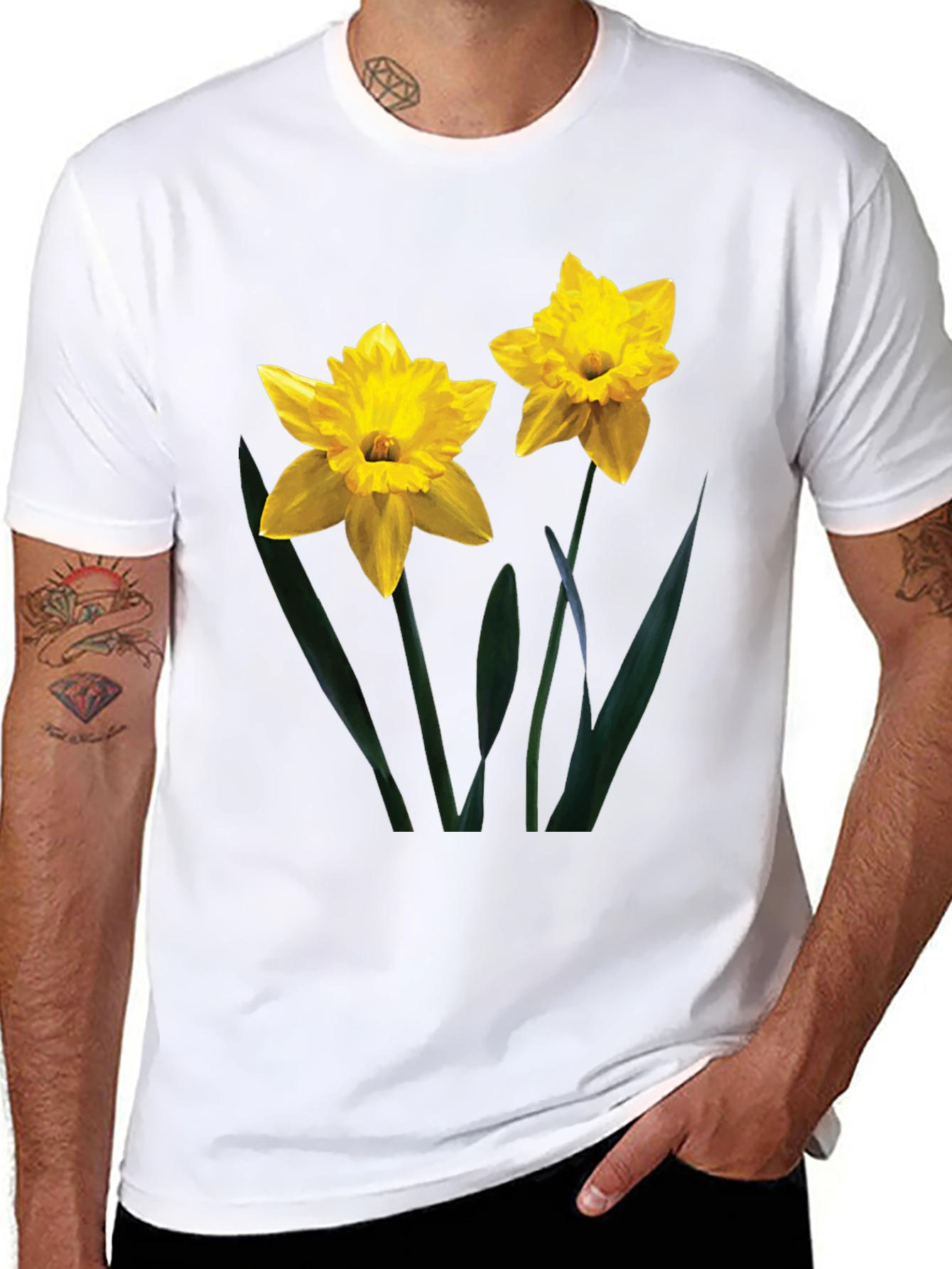Daffodil Print Black T-Shirt