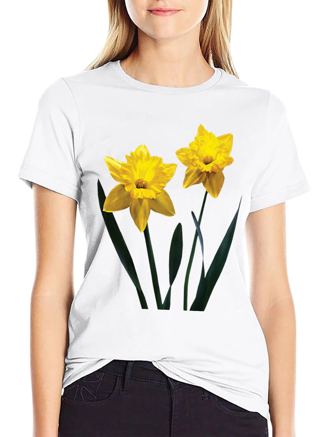 Daffodil Print Black T-Shirt