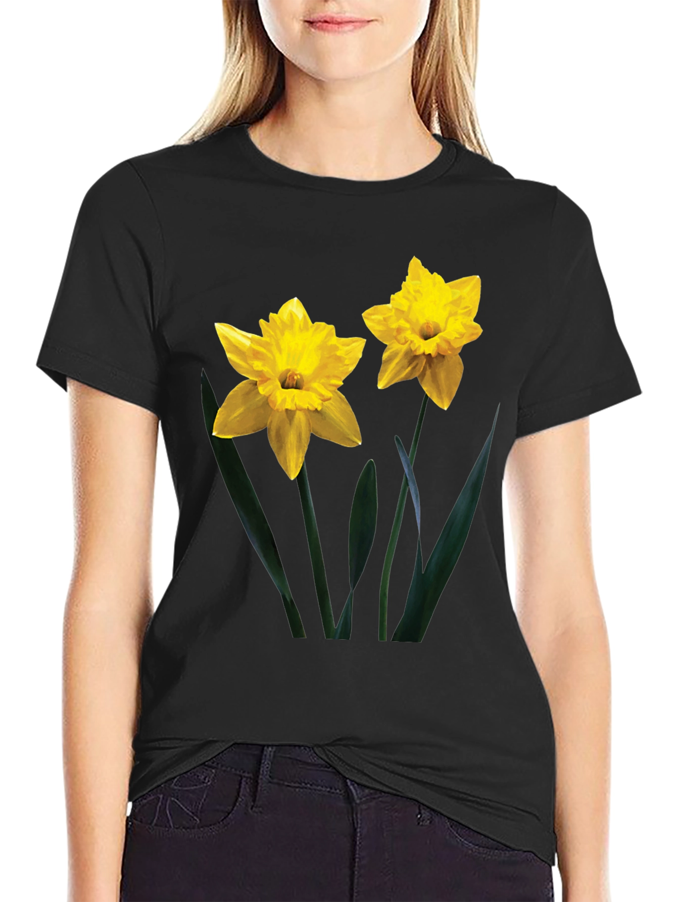Daffodil Print Black T-Shirt
