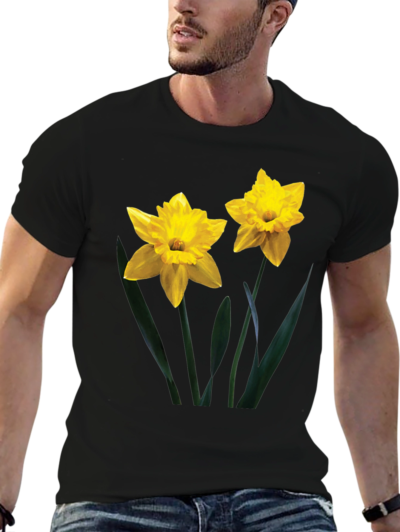 Daffodil Print Black T-Shirt