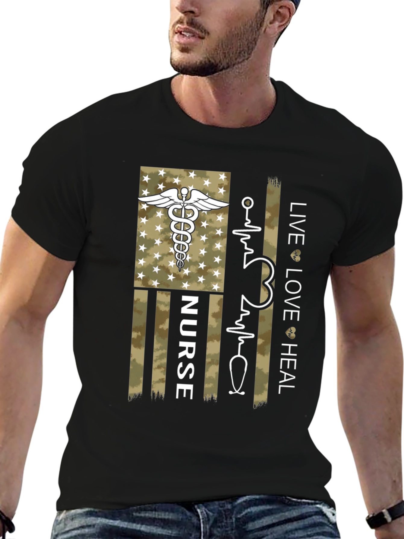 Nurse American Flag Graphic Tee - Live Love Heal