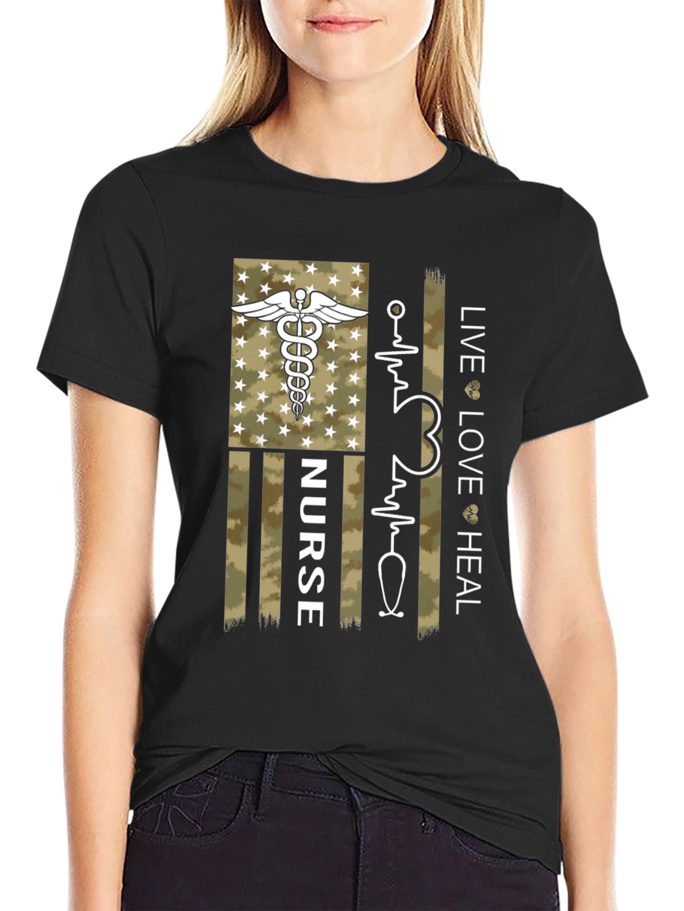 Nurse American Flag Graphic Tee - Live Love Heal