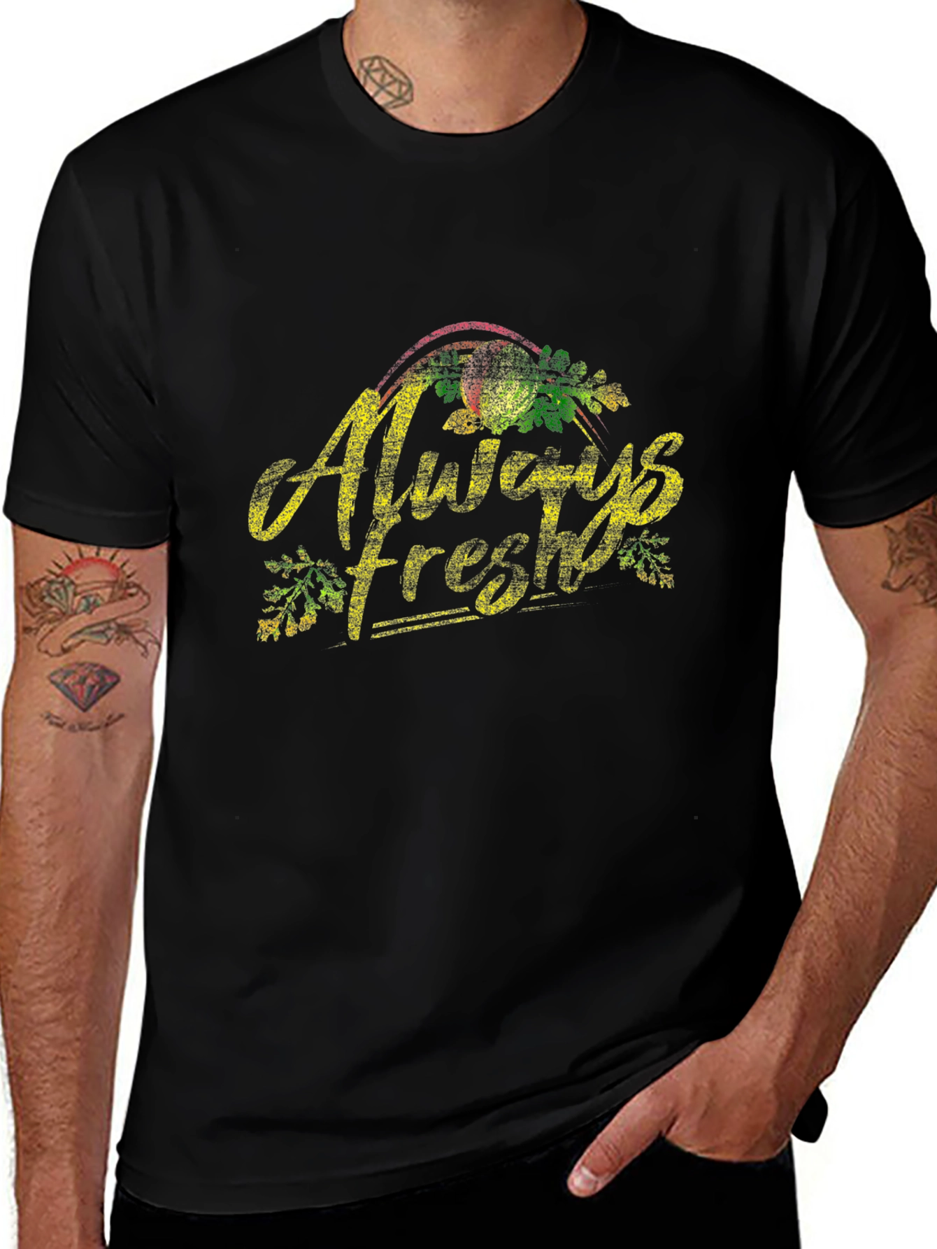 Always Fresh Graphic Tee - Black Cotton Casual T-Shirt