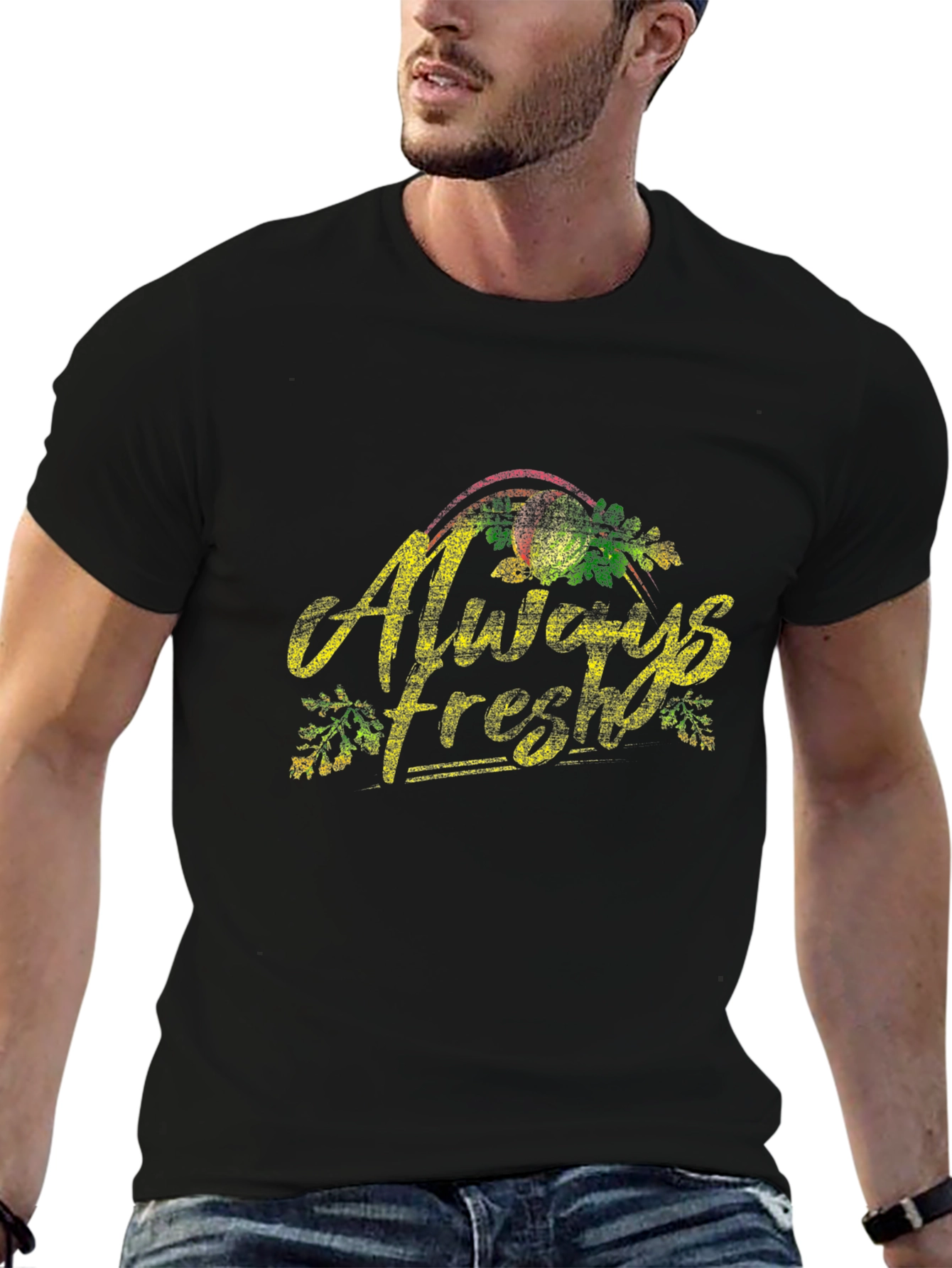 Always Fresh Graphic Tee - Black Cotton Casual T-Shirt