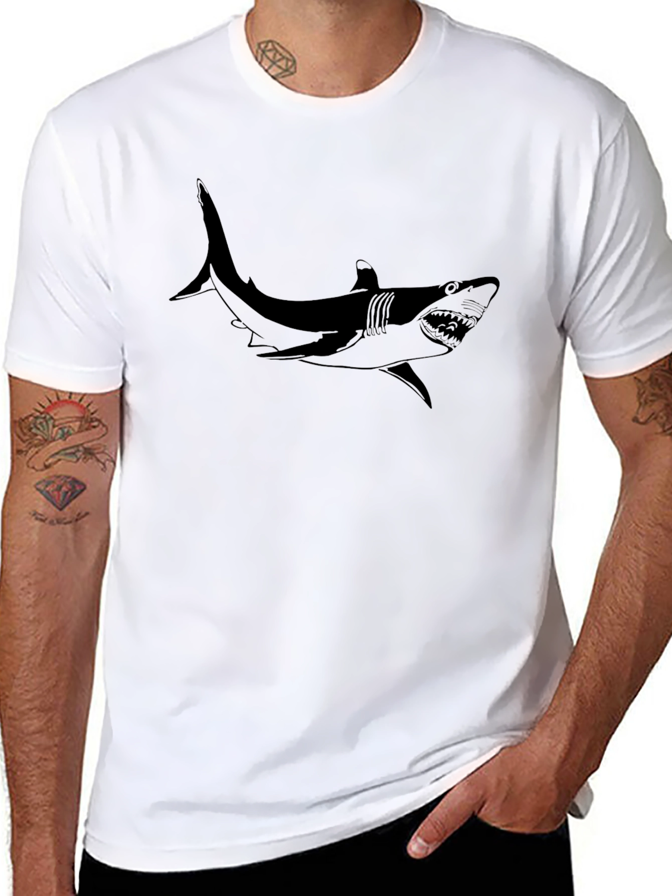 Shark Graphic Black T-Shirt - Mens Casual Tee
