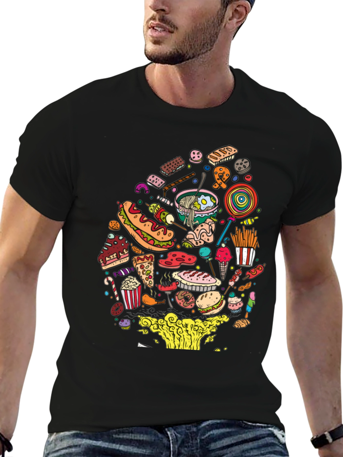 Junk Food Mania Graphic Tee - Black Casual T-Shirt