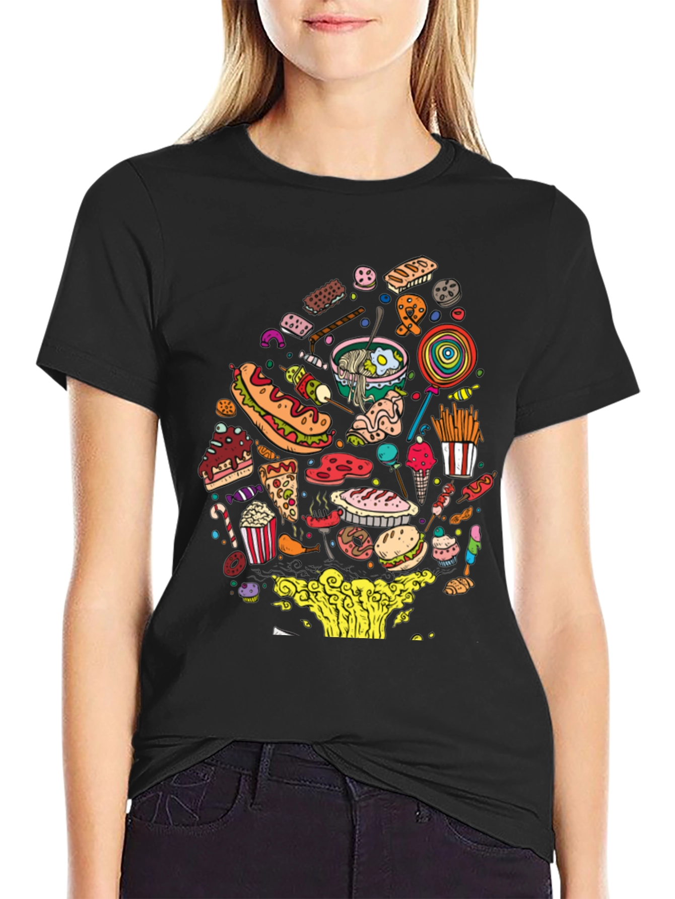 Junk Food Mania Graphic Tee - Black Casual T-Shirt
