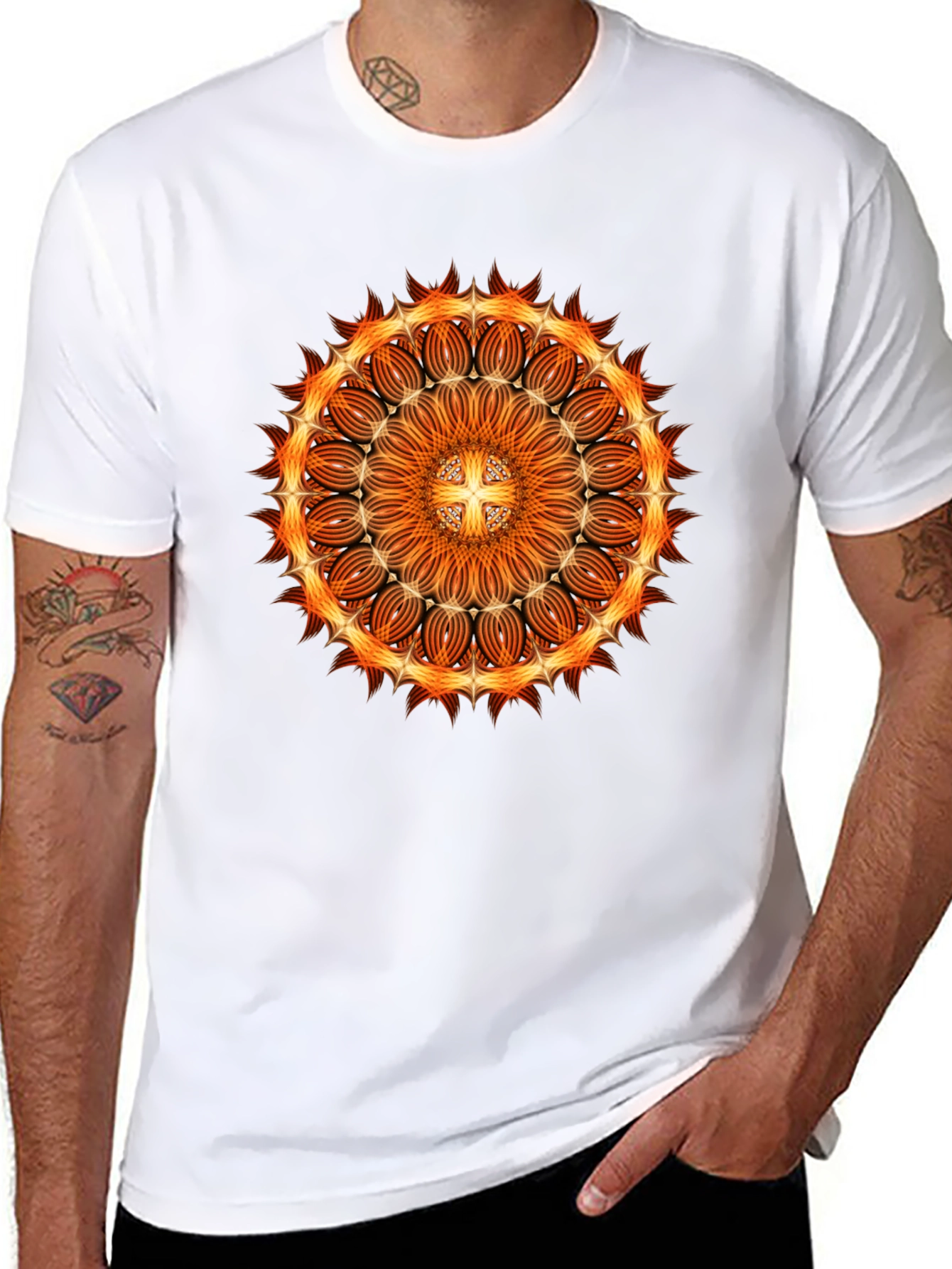 Fiery Mandala Graphic Black T-Shirt