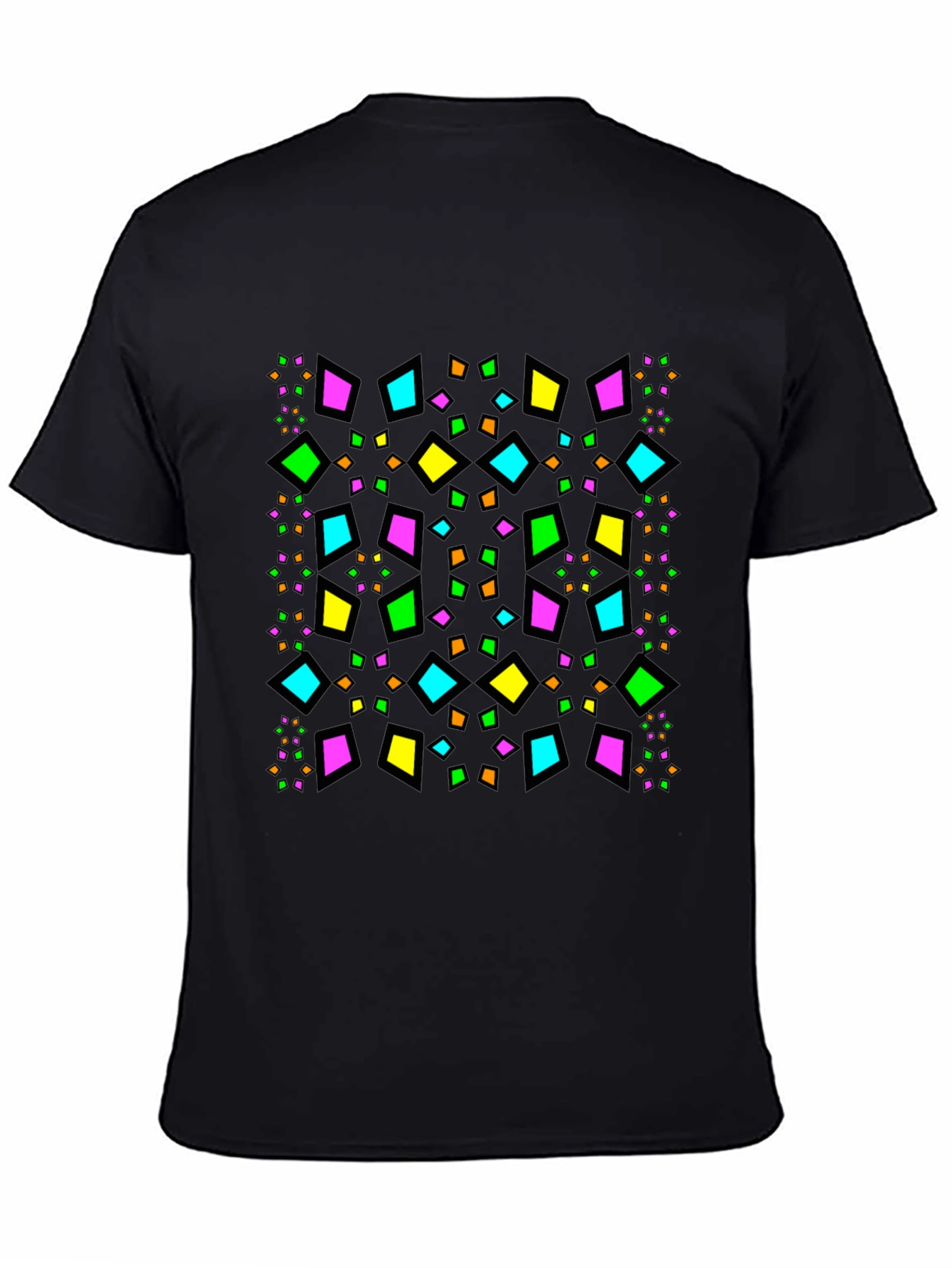 Geometric Diamond Pattern Black T-Shirt