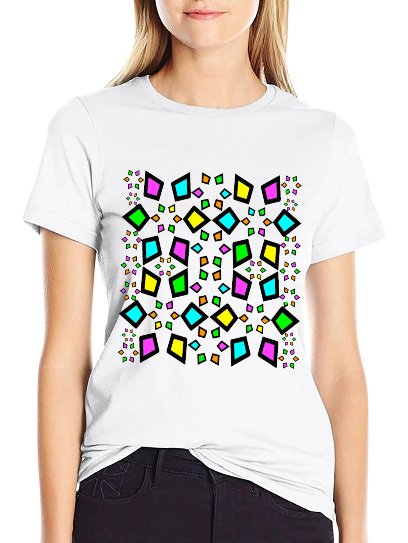 Geometric Diamond Pattern Black T-Shirt
