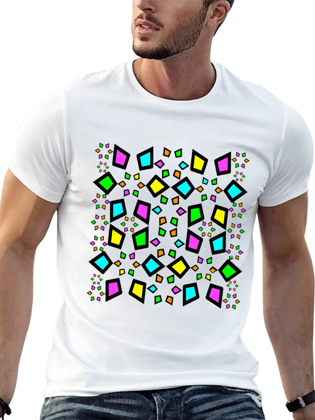 Geometric Diamond Pattern Black T-Shirt