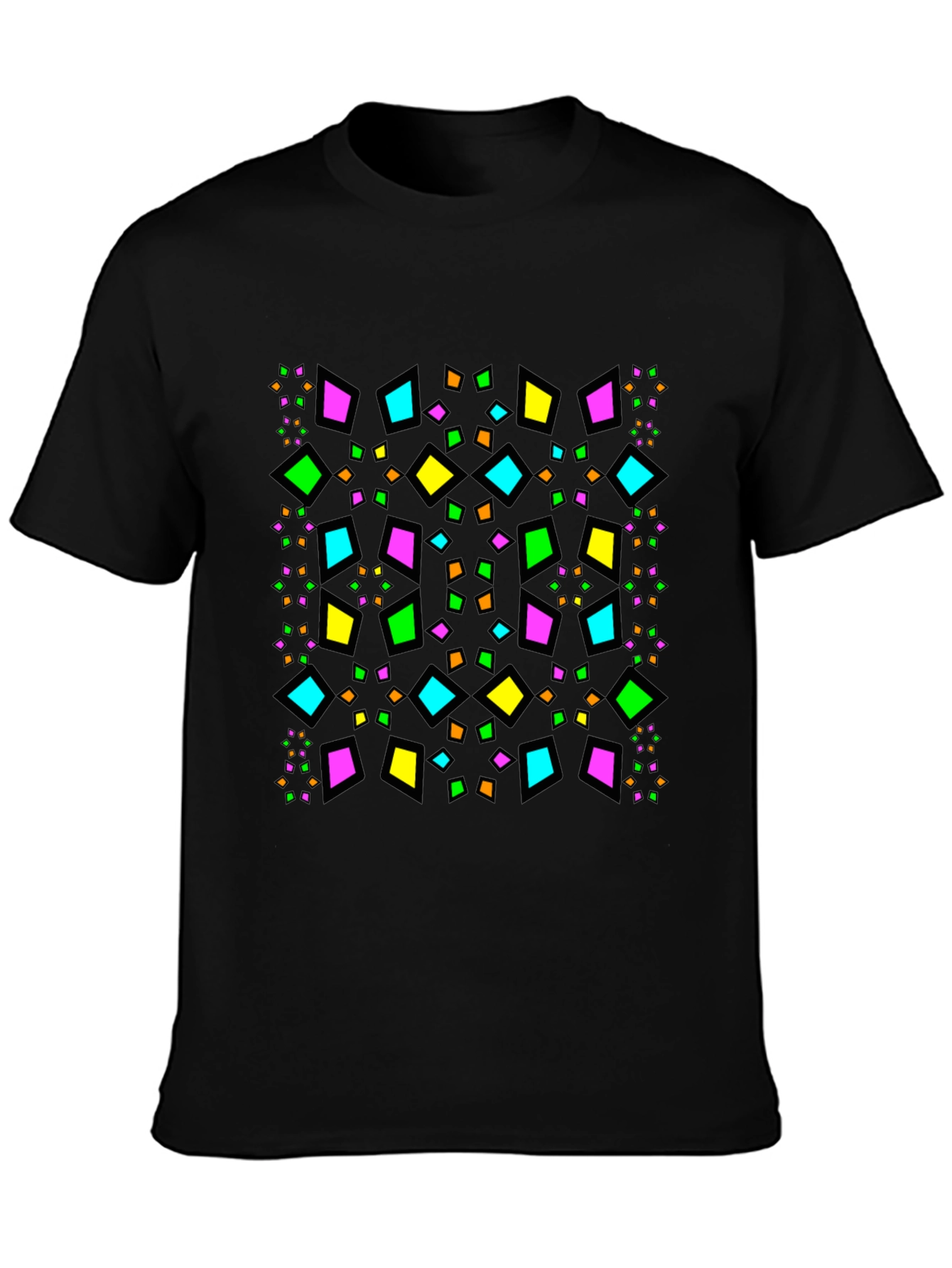 Geometric Diamond Pattern Black T-Shirt