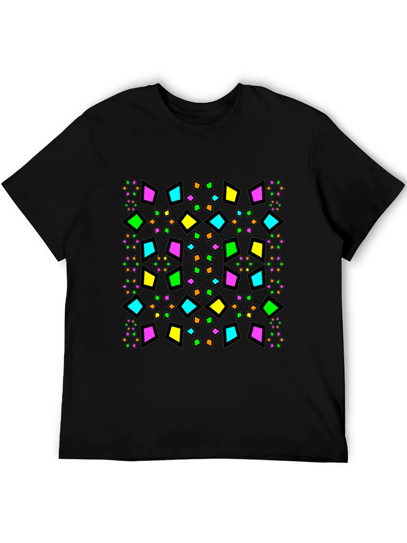 Geometric Diamond Pattern Black T-Shirt