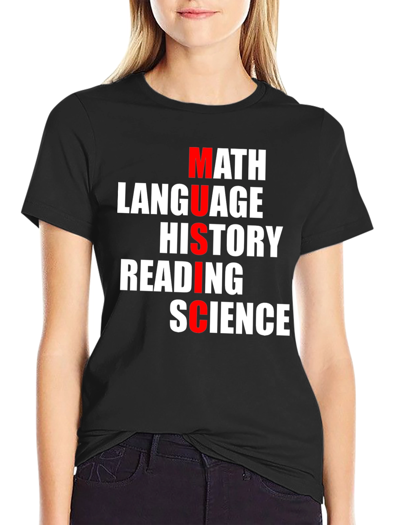 Music Subjects T-Shirt: Math Language History Reading Science