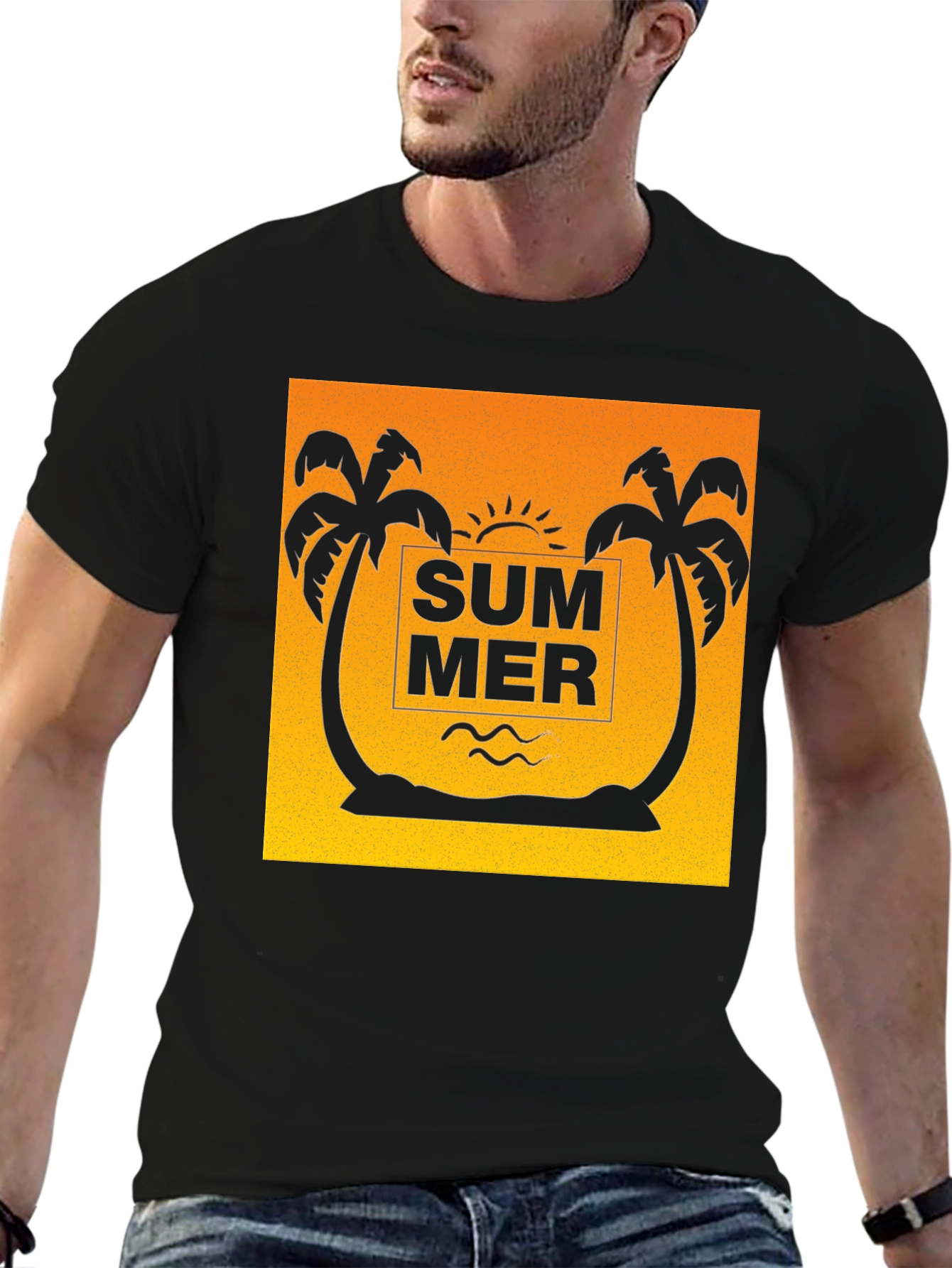 Summer Palm Tree Graphic Tee - Black