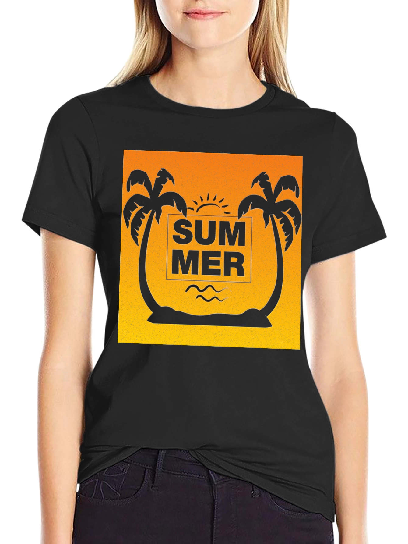 Summer Palm Tree Graphic Tee - Black