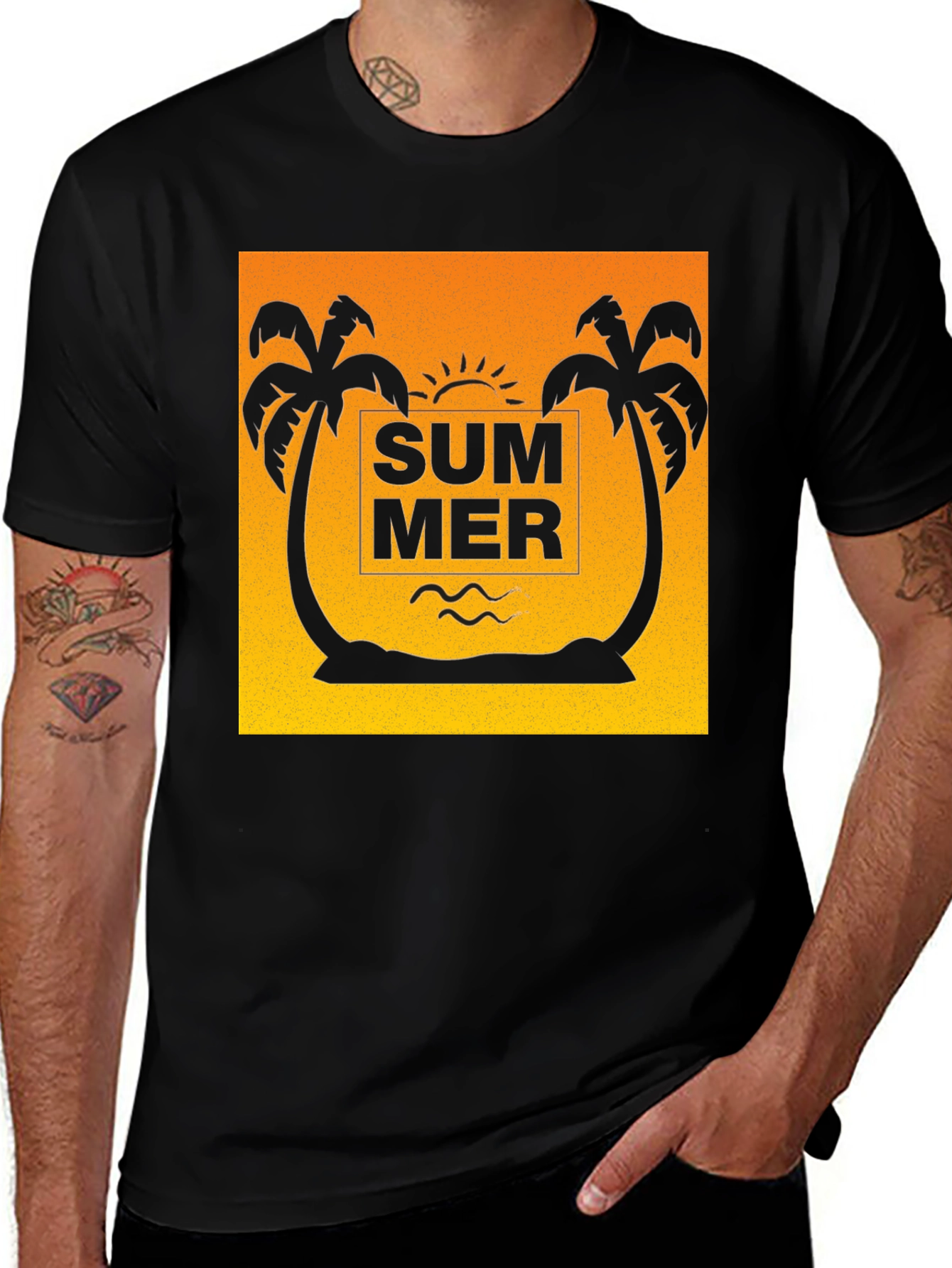 Summer Palm Tree Graphic Tee - Black