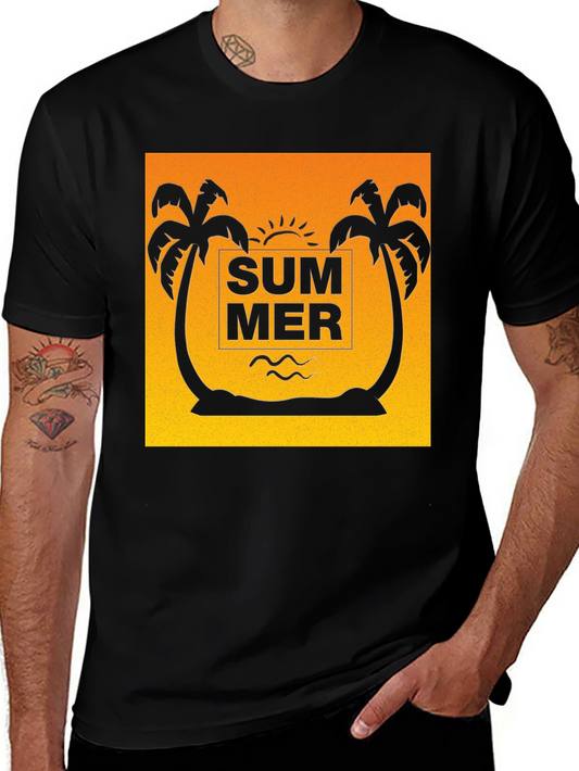 Summer Palm Tree Graphic Tee - Black