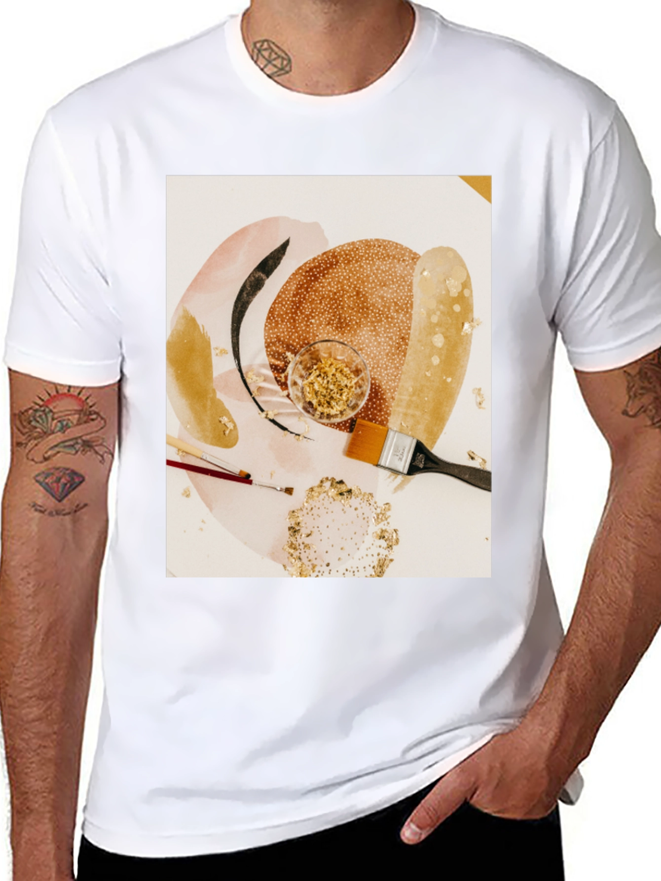 Artistic Gold Leaf T-Shirt - Abstract Painters Palette Tee