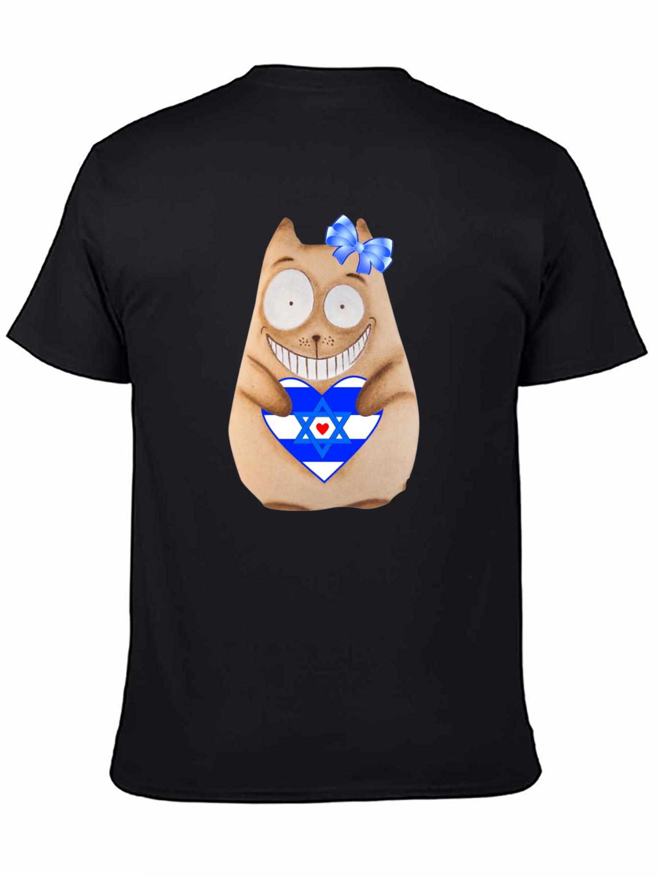 Funny Cat with Israel Flag Heart T-Shirt