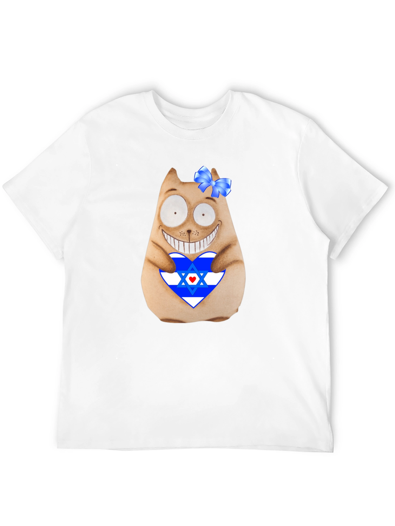 Funny Cat with Israel Flag Heart T-Shirt