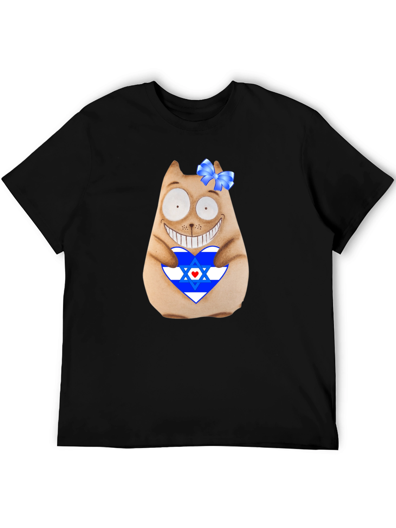 Funny Cat with Israel Flag Heart T-Shirt