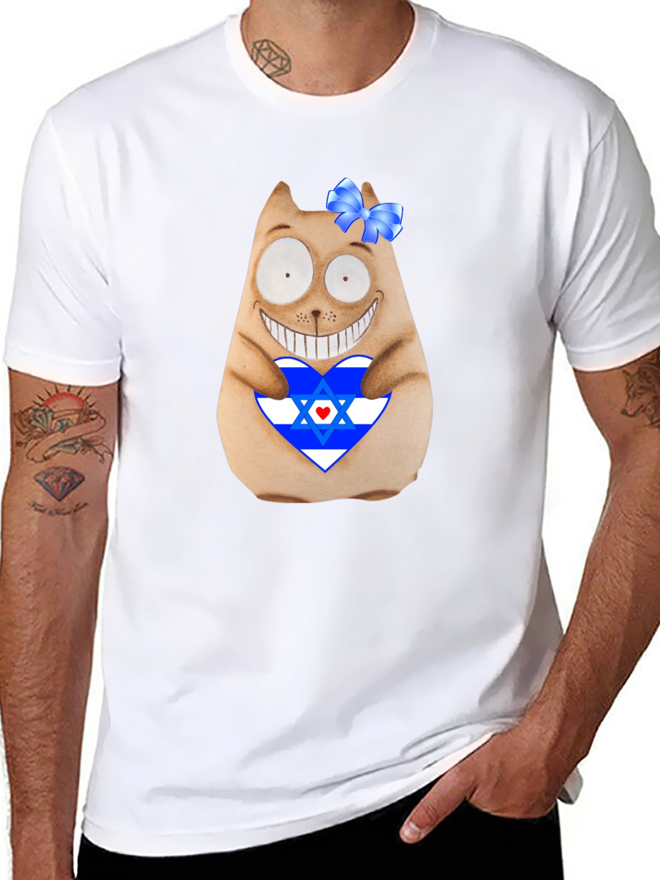 Funny Cat with Israel Flag Heart T-Shirt