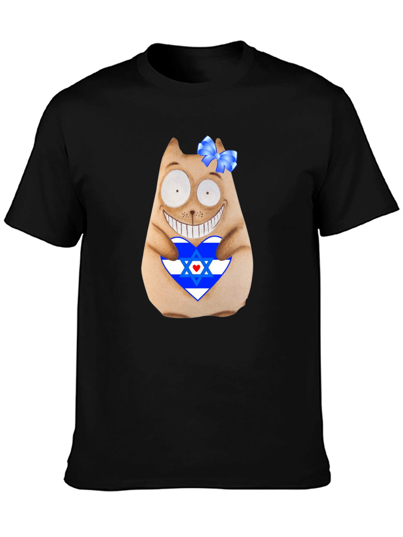 Funny Cat with Israel Flag Heart T-Shirt