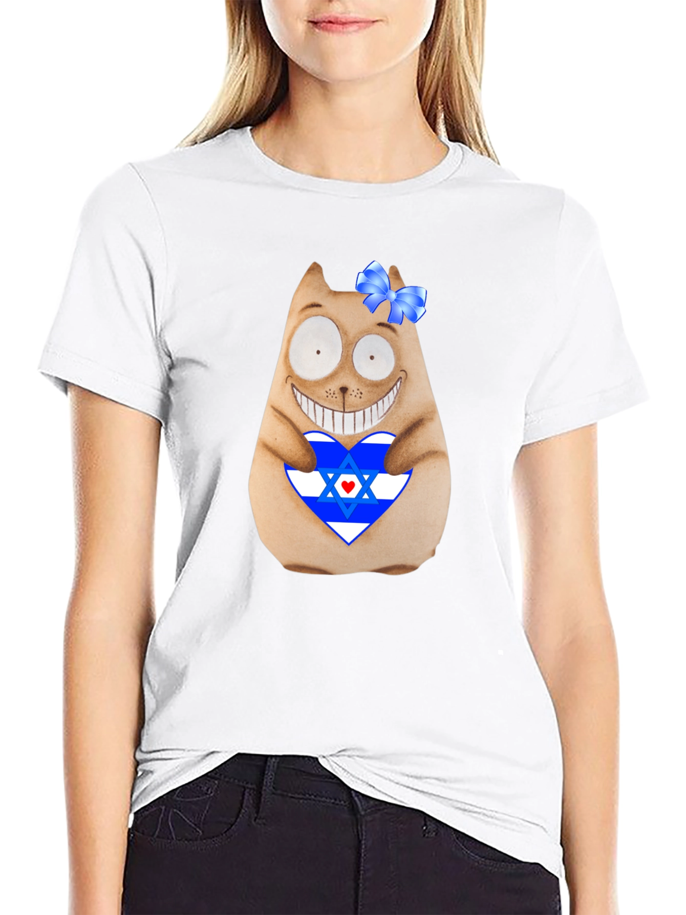 Funny Cat with Israel Flag Heart T-Shirt