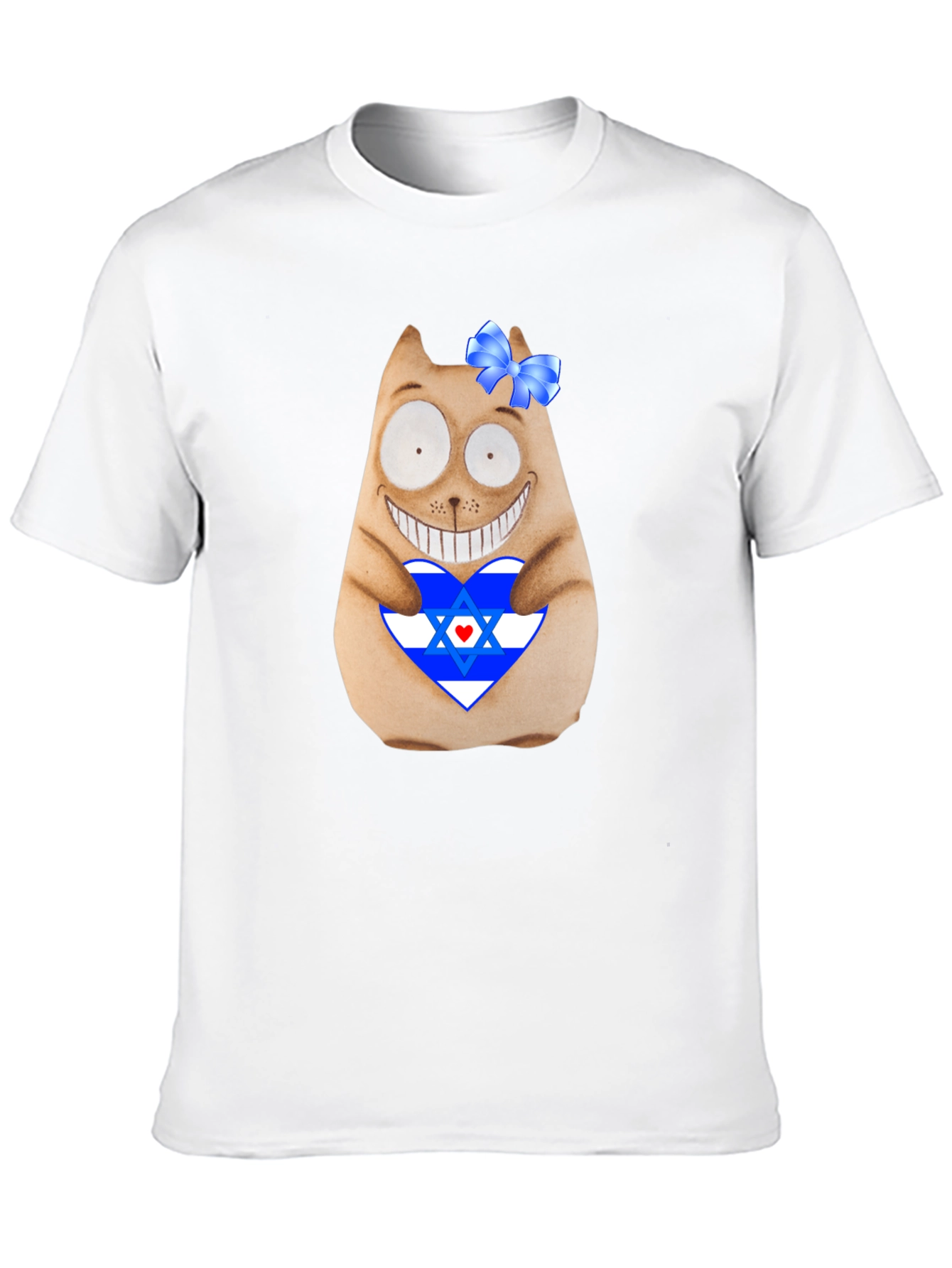 Funny Cat with Israel Flag Heart T-Shirt