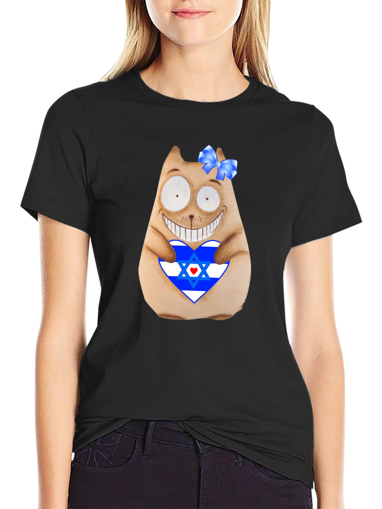 Funny Cat with Israel Flag Heart T-Shirt