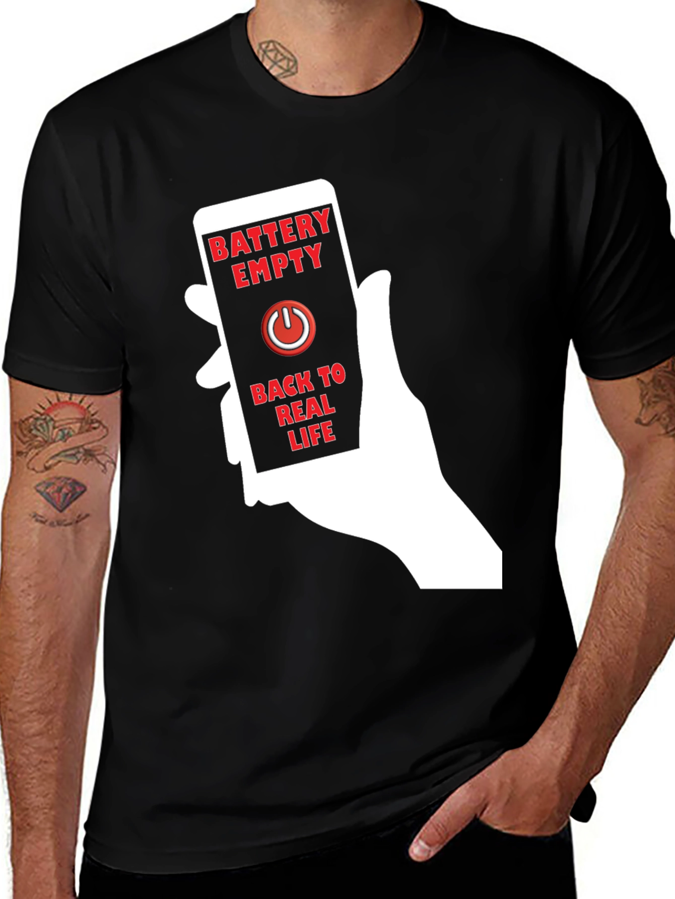 Battery Empty Back To Real Life Graphic Tee