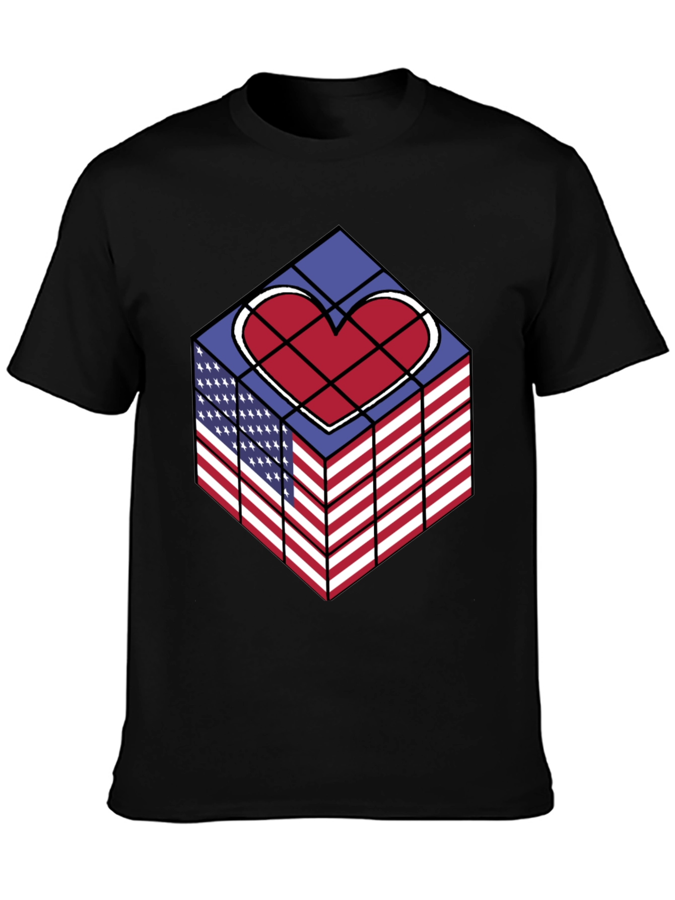 Patriotic Heart Cube Graphic Tee - USA Pride Shirt