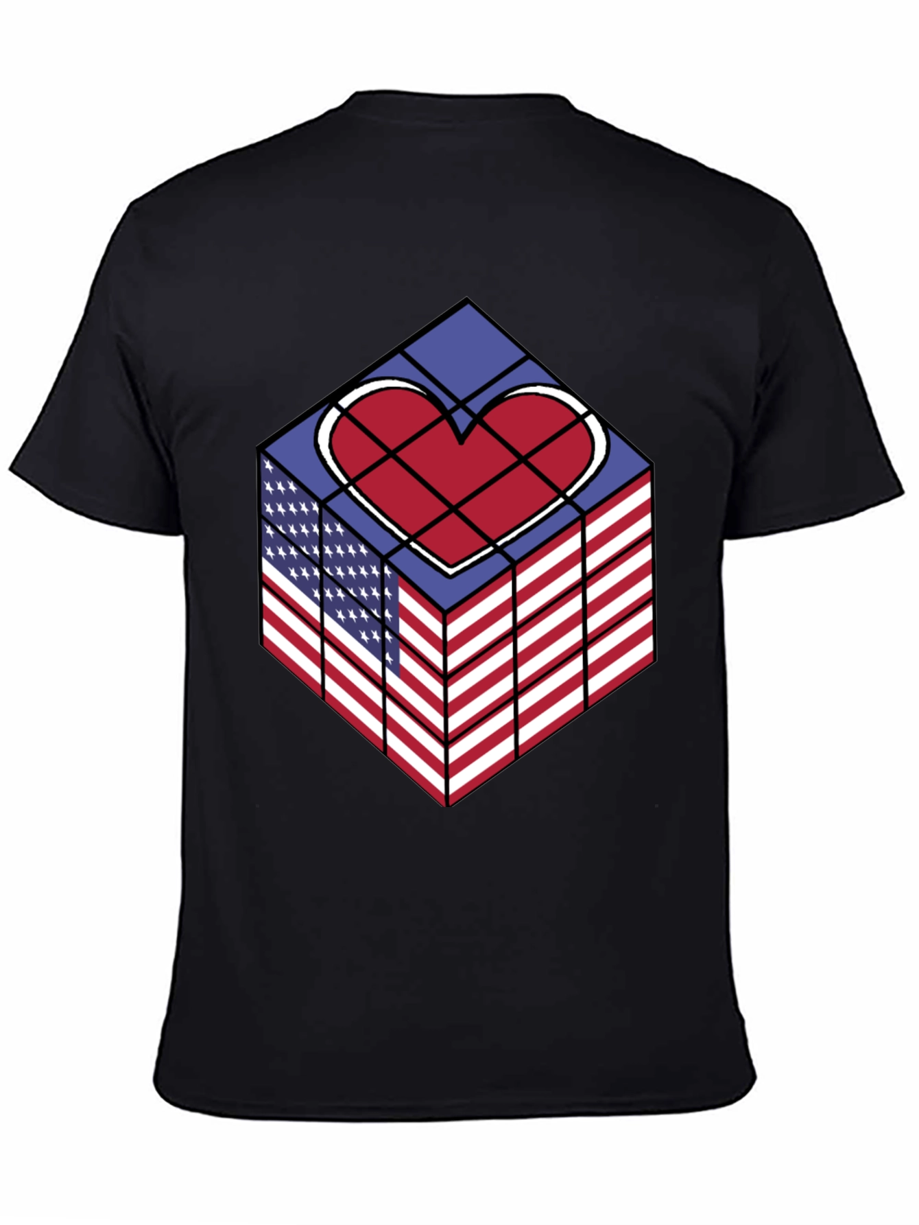 Patriotic Heart Cube Graphic Tee - USA Pride Shirt