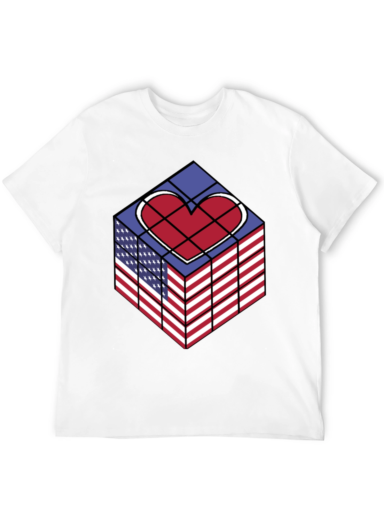 Patriotic Heart Cube Graphic Tee - USA Pride Shirt